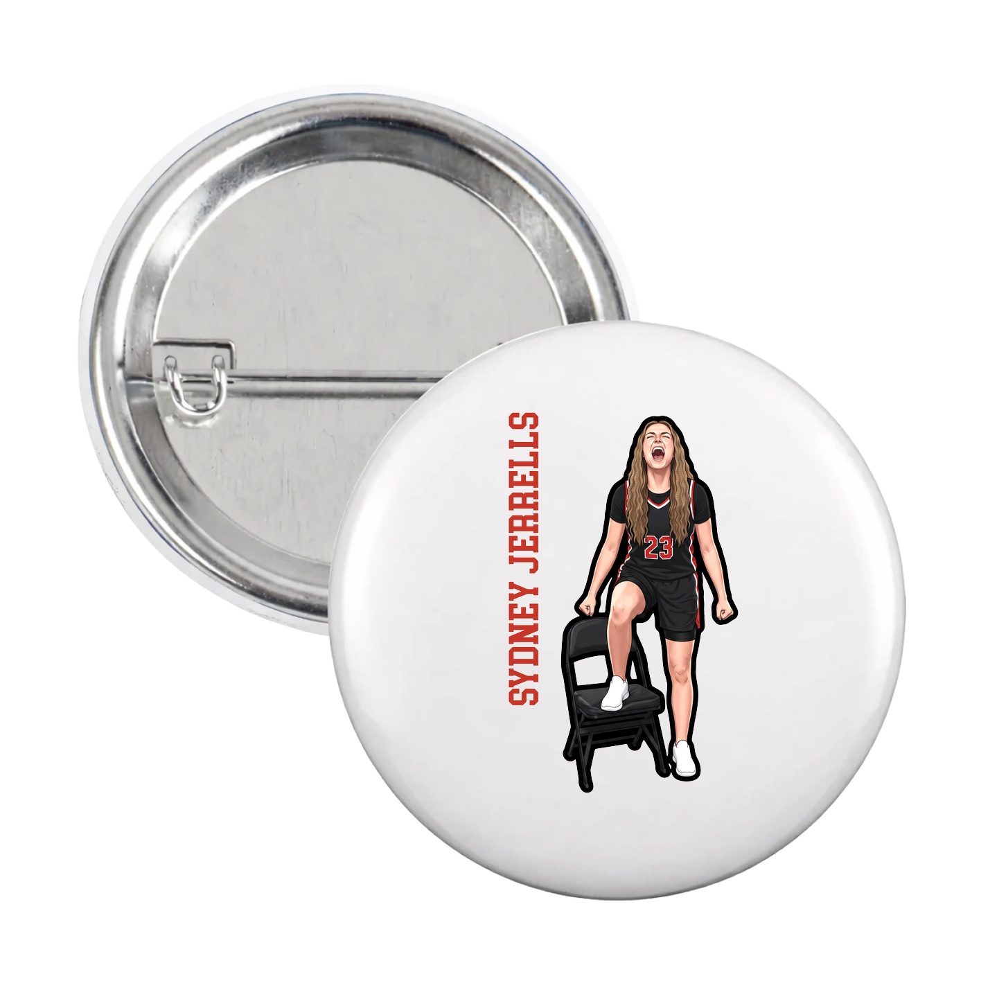 Game Day Button — Name Vertical in White