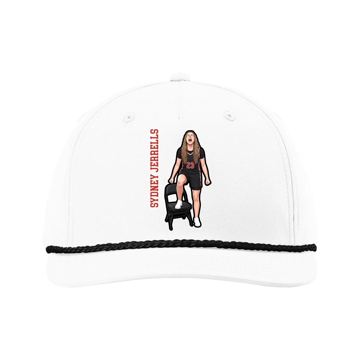 Five-Panel Classic Rope Cap — Name Vertical in White
