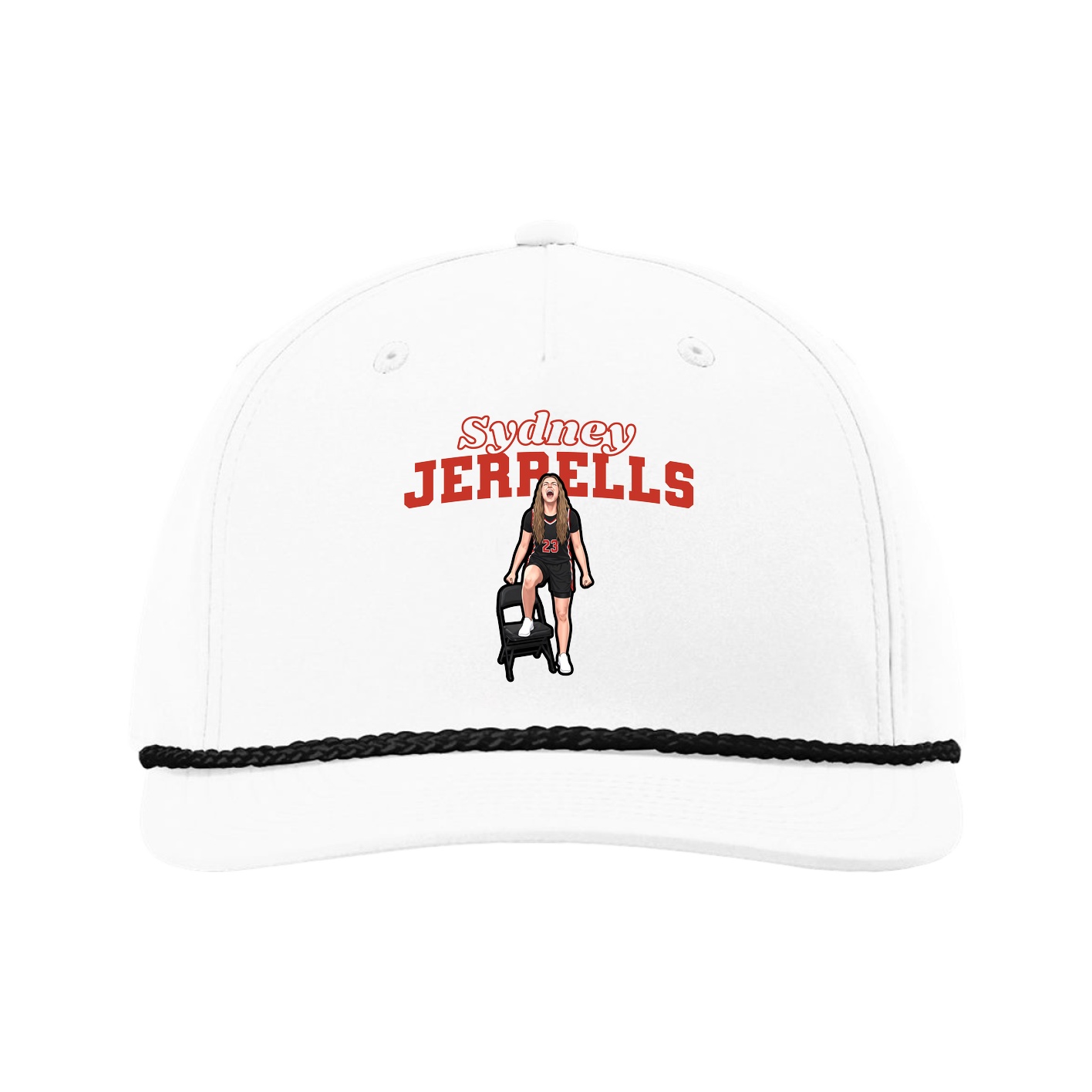 Five-Panel Classic Rope Cap — Name Arch in White
