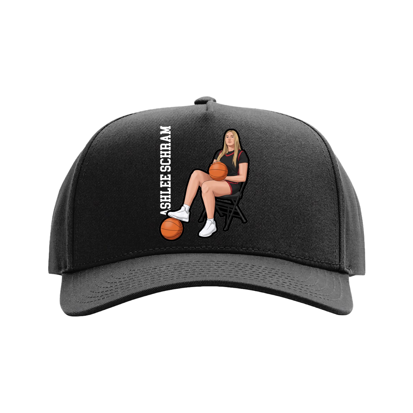 Full Fabric Five-Panel Champ Cap — Name Vertical in Black