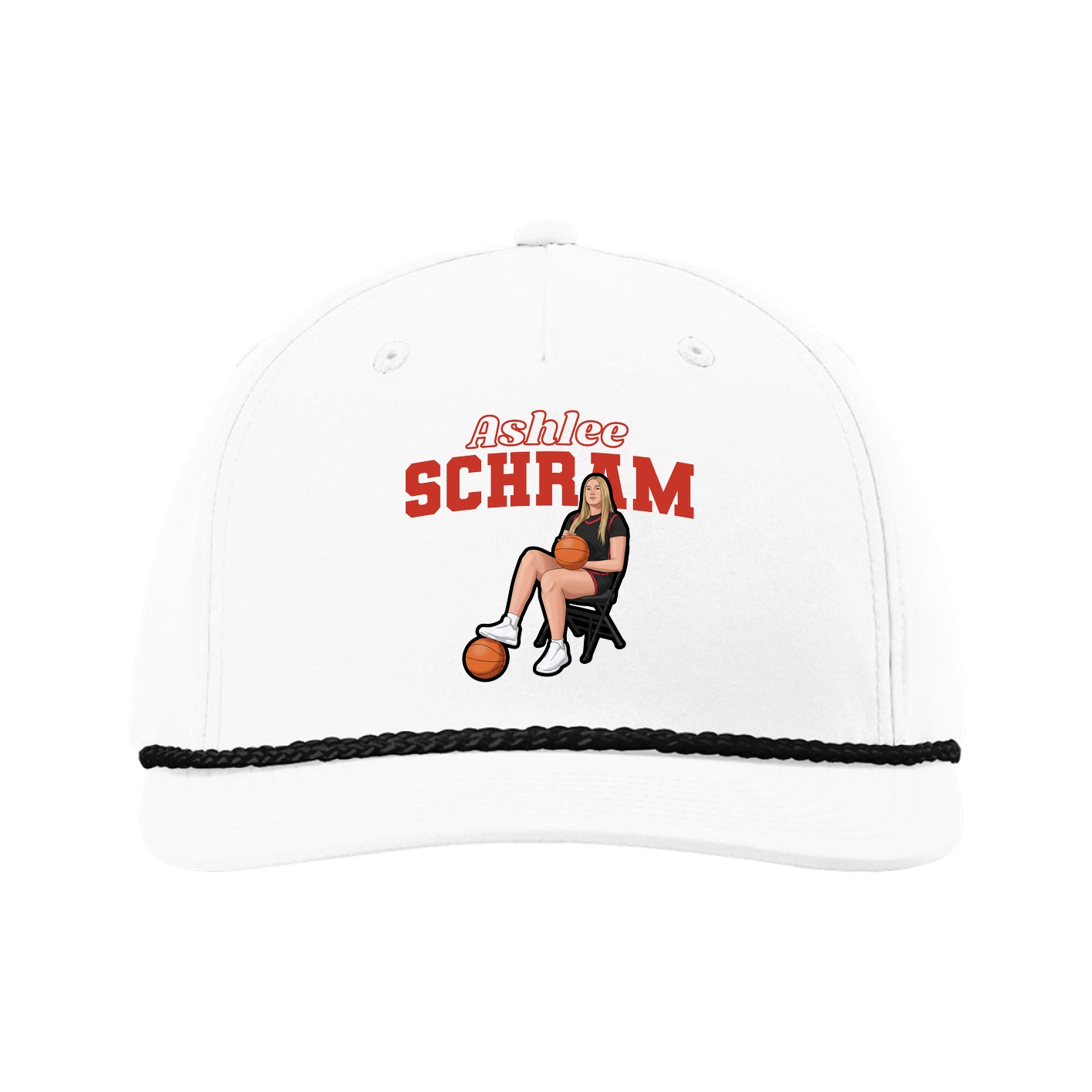Five-Panel Classic Rope Cap — Name Arch in White
