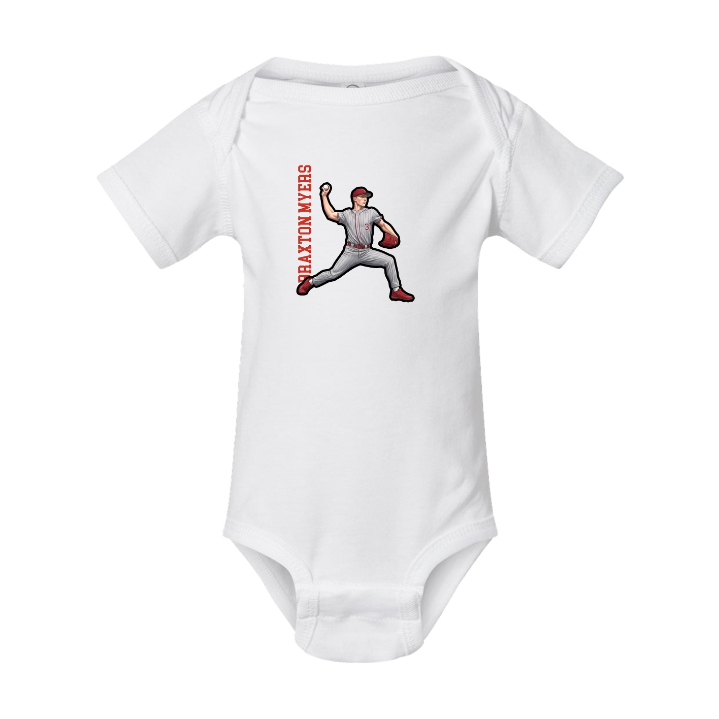 Baby Onesie — Name Vertical in White