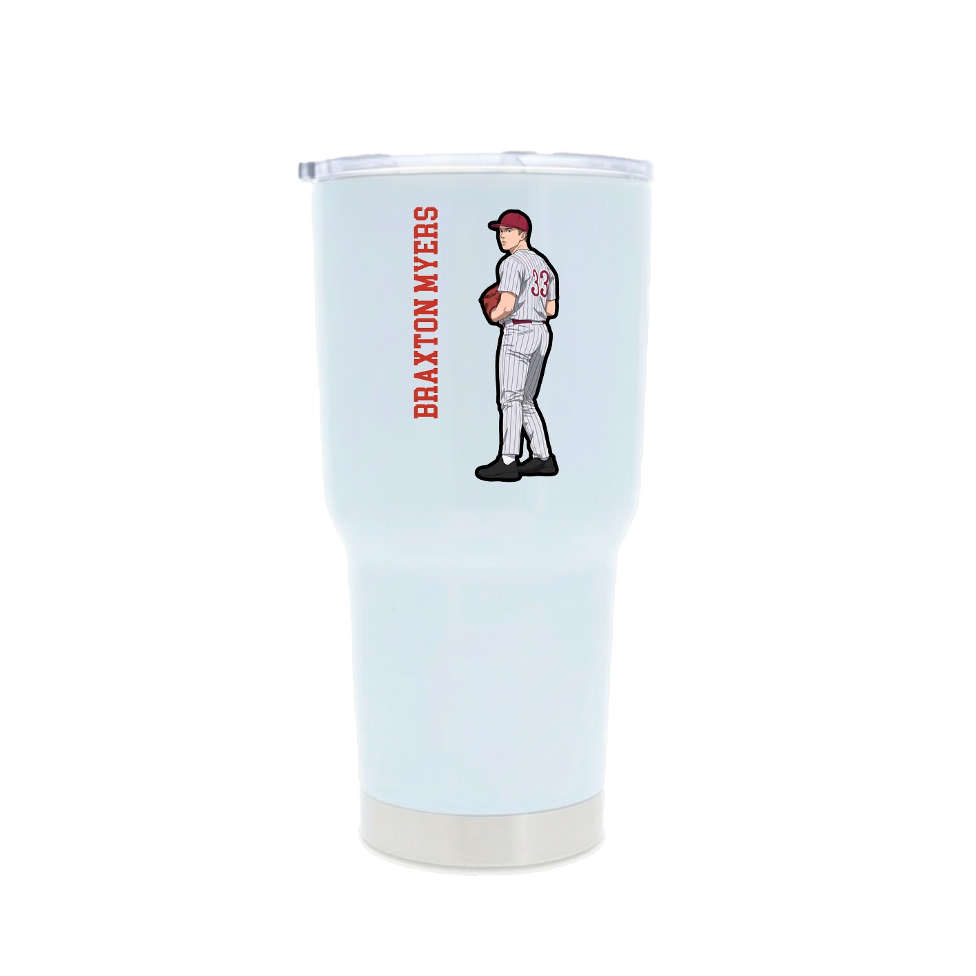 30oz Stainless Steel Tumbler — Name Vertical in White