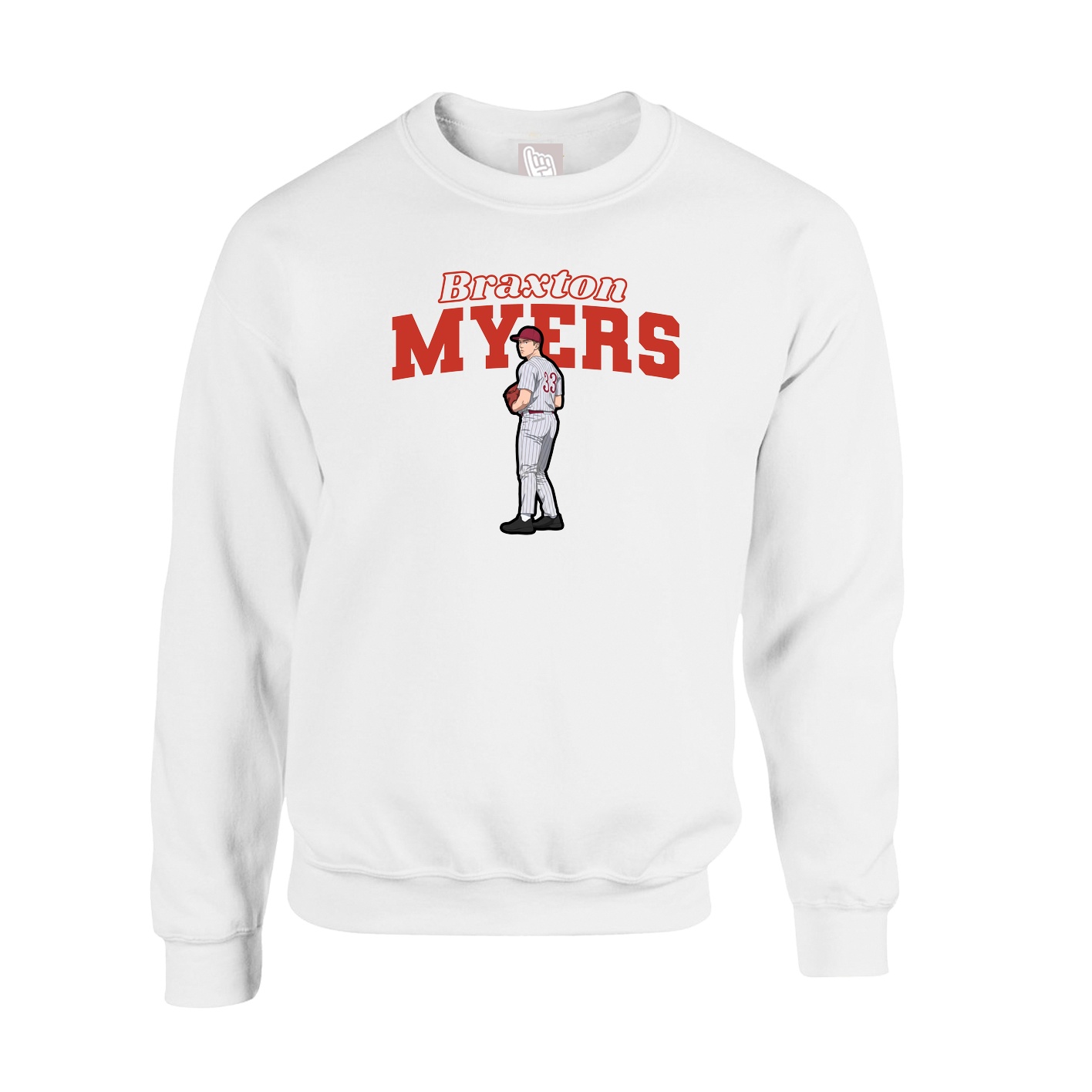Fleece Crew — Name Arch in White