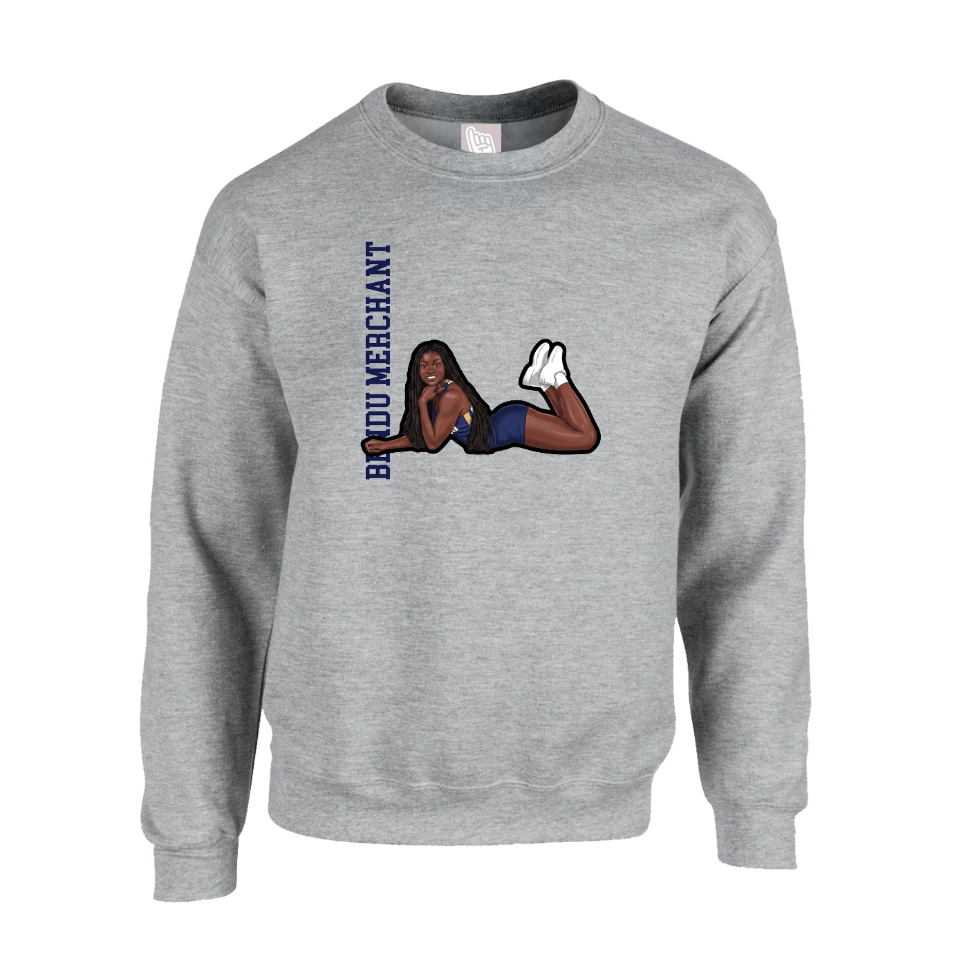 Fleece Crew — Name Vertical in Grey