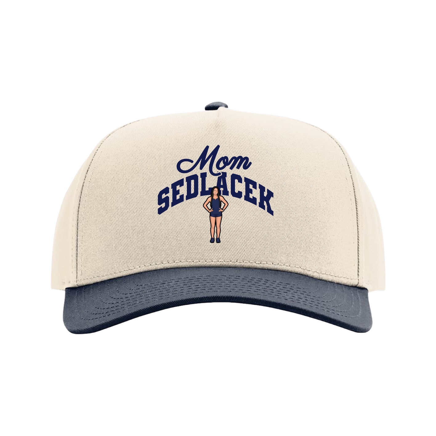 Full Fabric Five-Panel Champ Cap — Mothers Day Arch in Cream/Navy