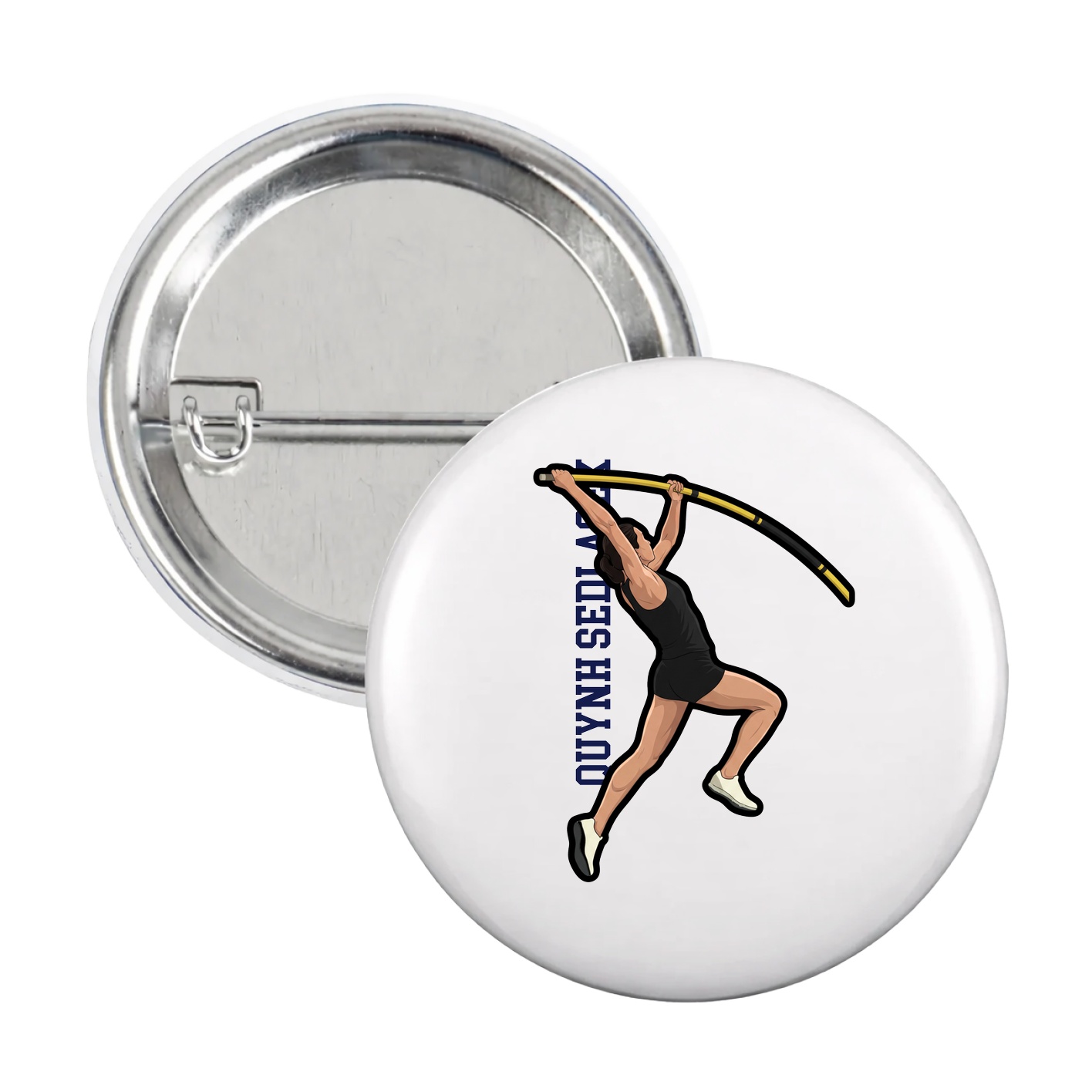 Game Day Button — Name Vertical in White