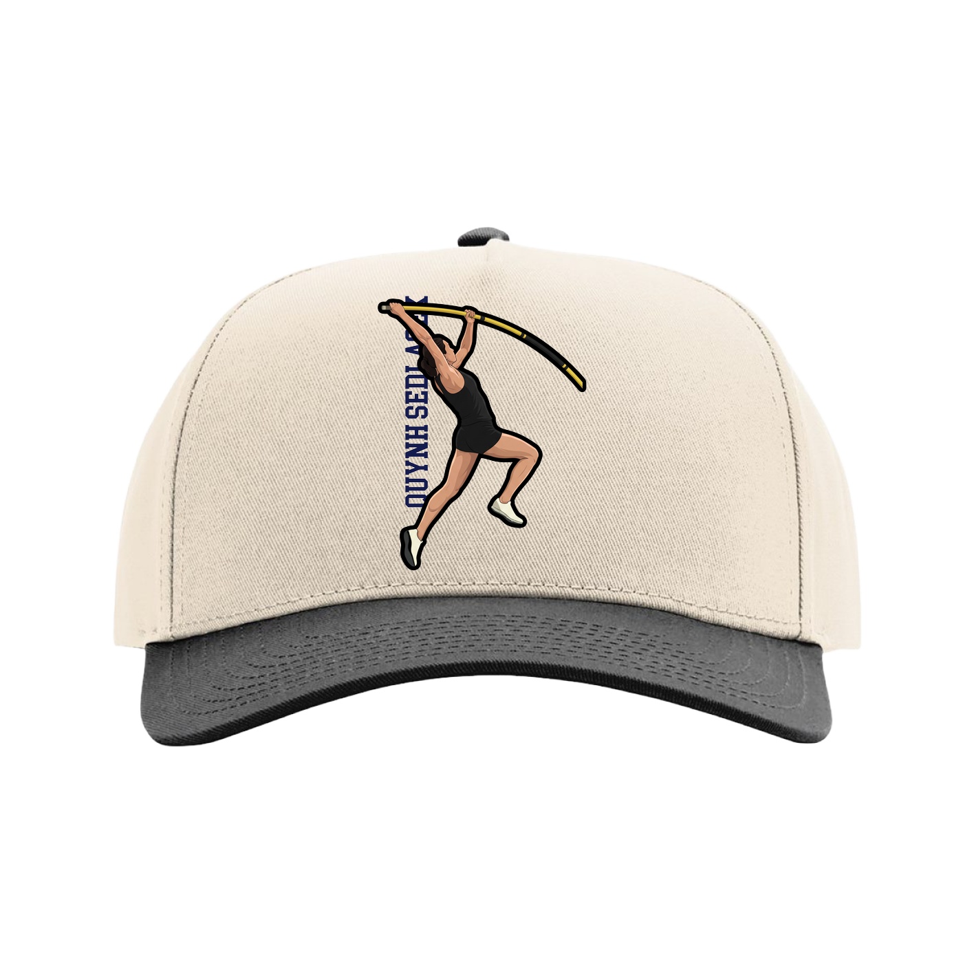 Full Fabric Five-Panel Champ Cap — Name Vertical in Cream/Black