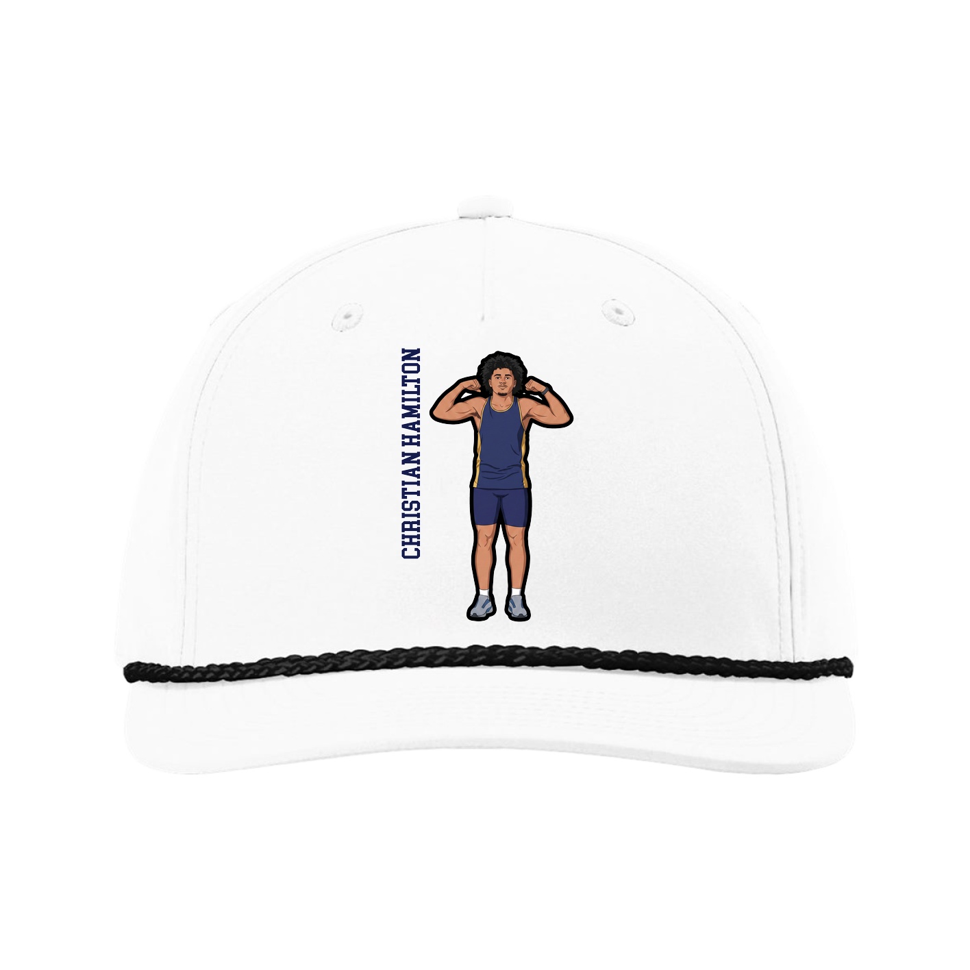 Five-Panel Classic Rope Cap — Name Vertical in White