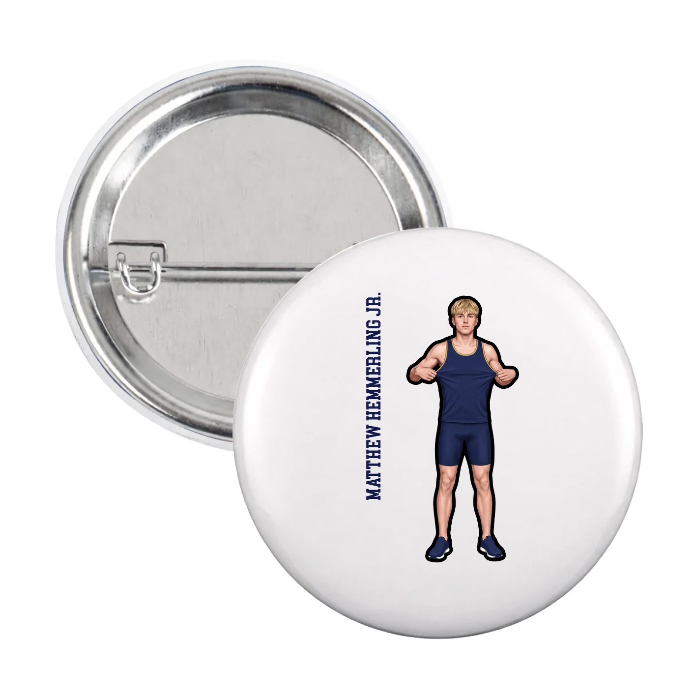 Game Day Button — Name Vertical in White