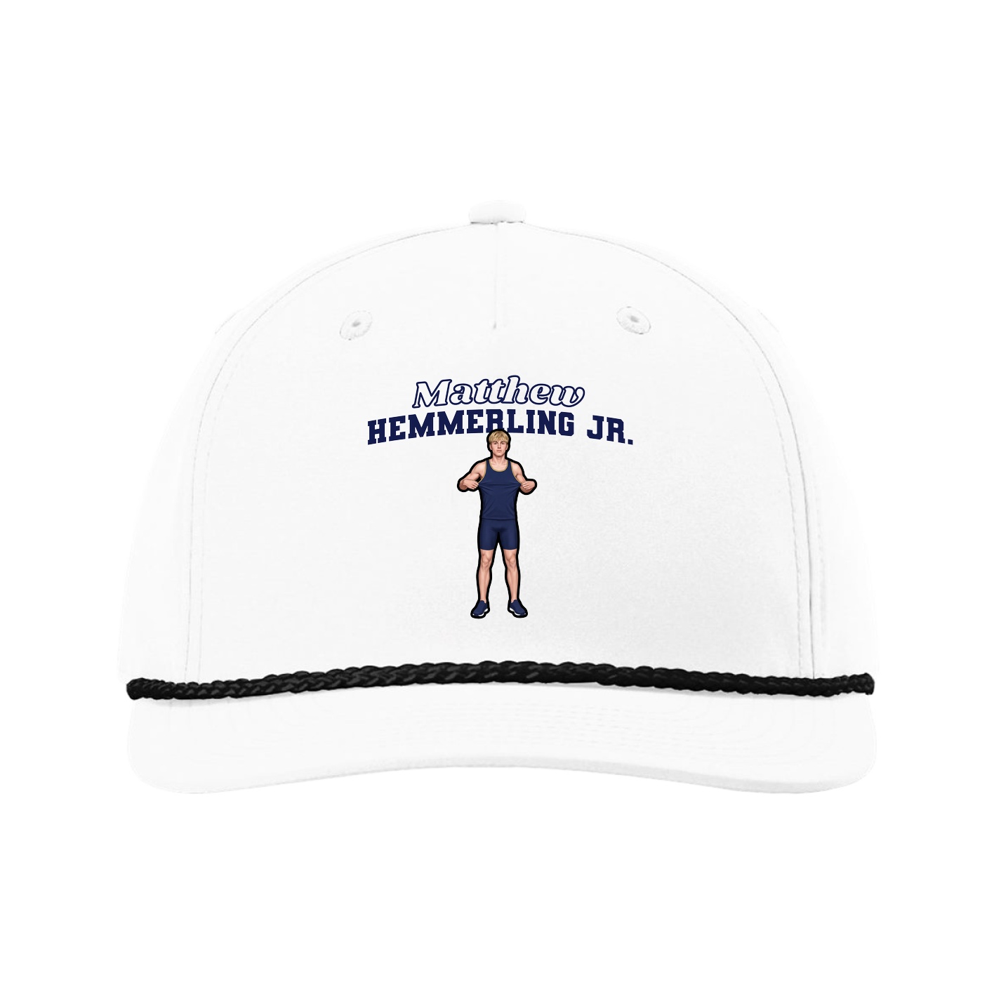 Five-Panel Classic Rope Cap — Name Arch in White