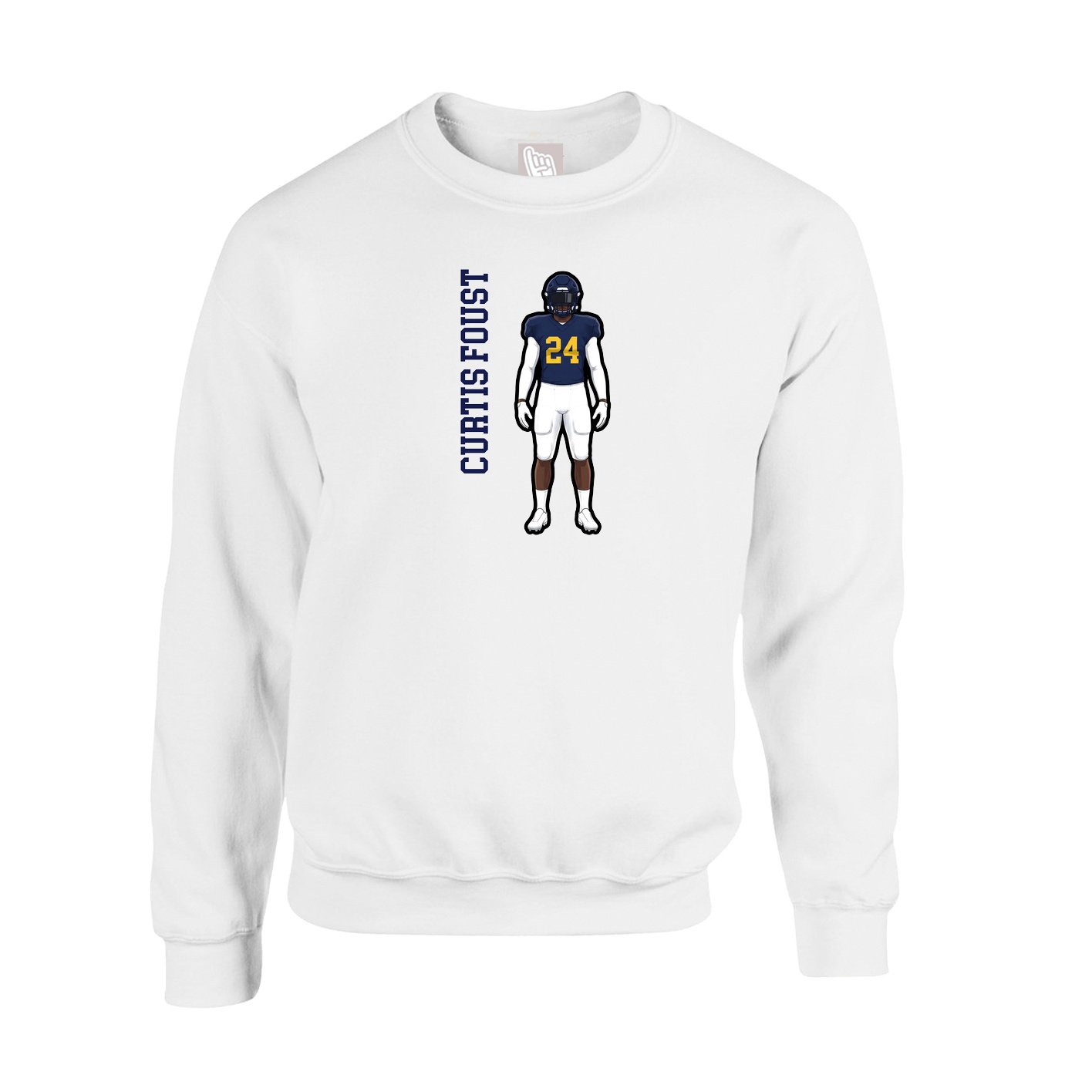 Fleece Crew — Name Vertical in White
