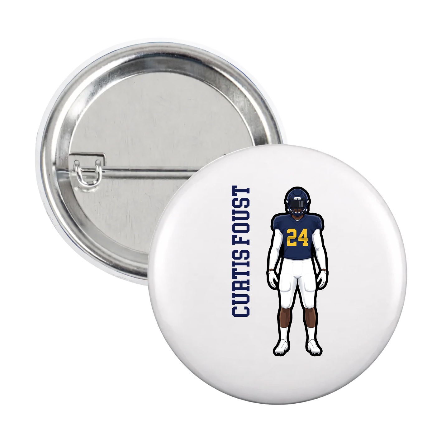 Game Day Button — Name Vertical in White