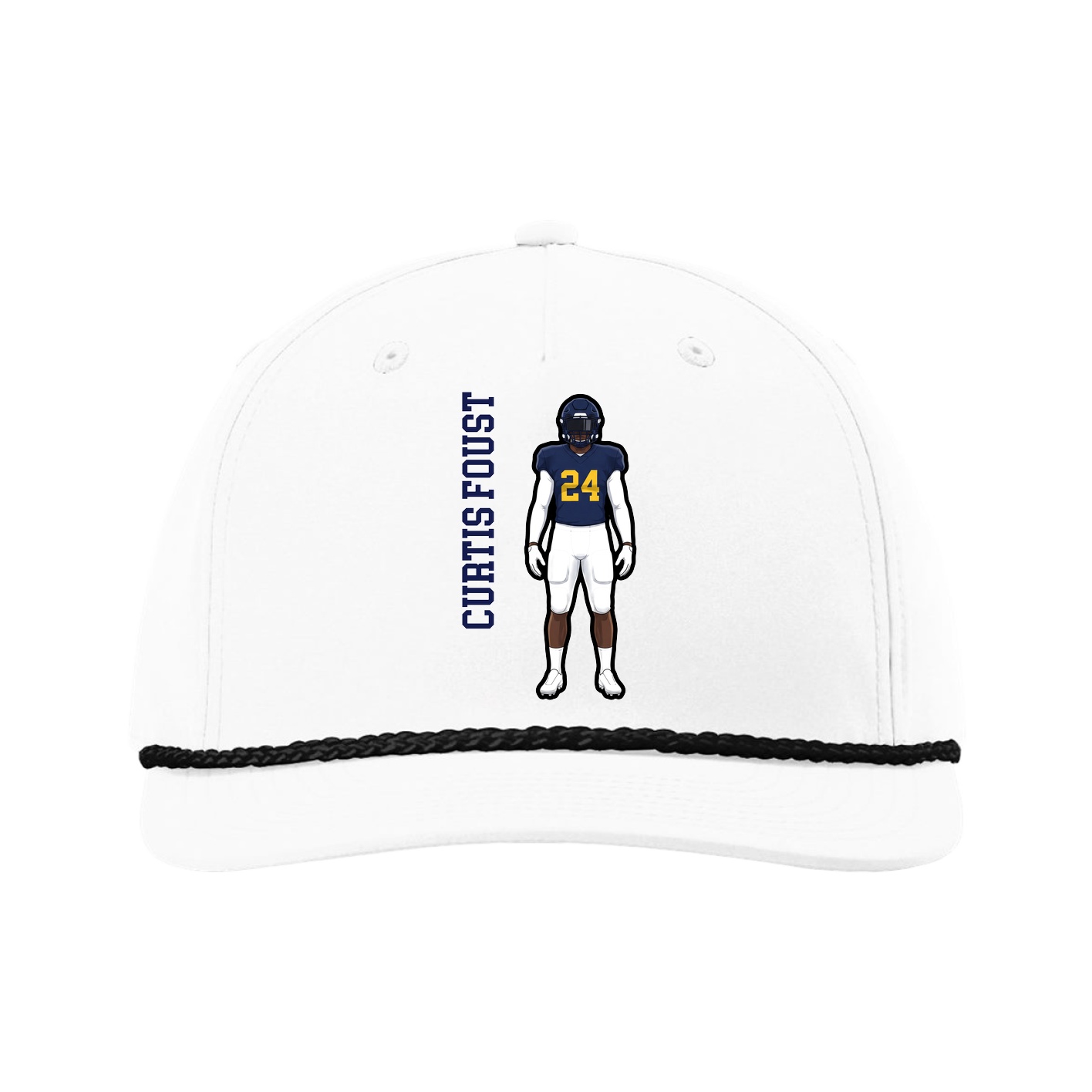 Five-Panel Classic Rope Cap — Name Vertical in White