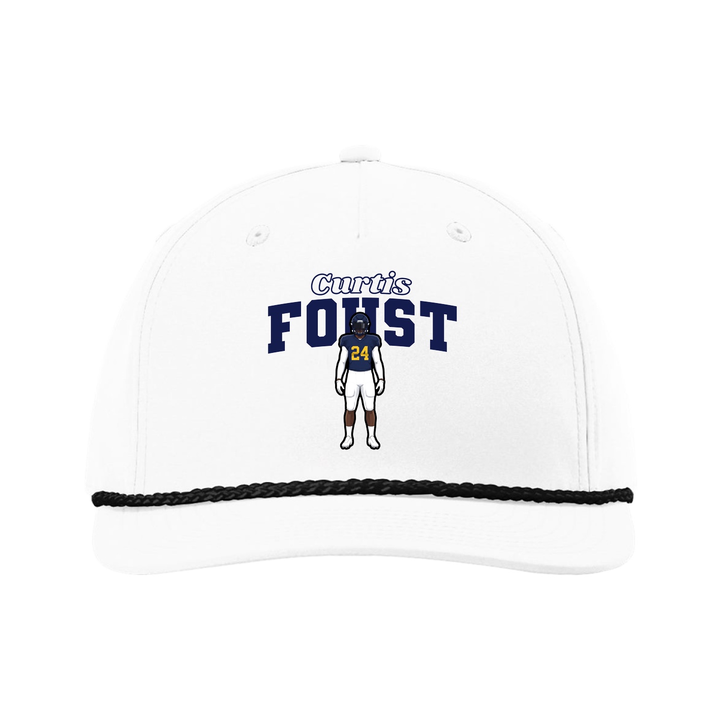 Five-Panel Classic Rope Cap — Name Arch in White