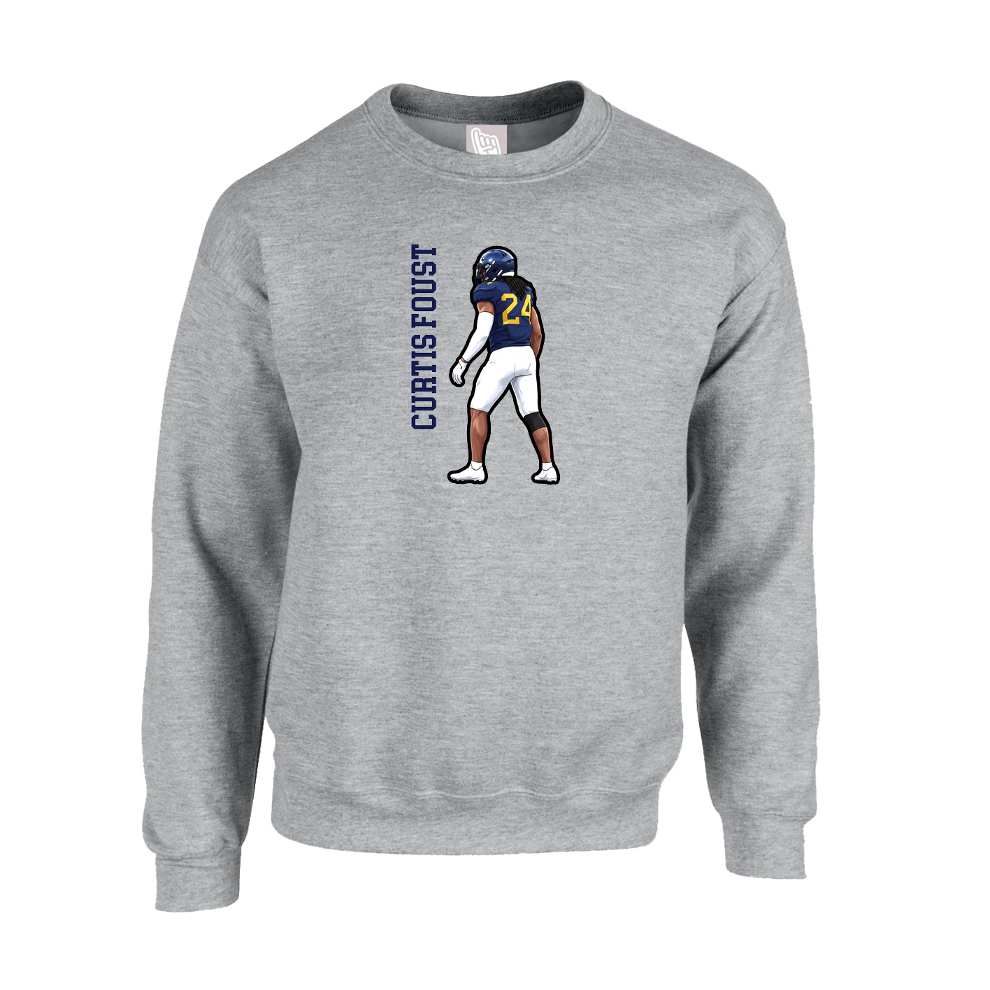 Fleece Crew — Name Vertical in Grey