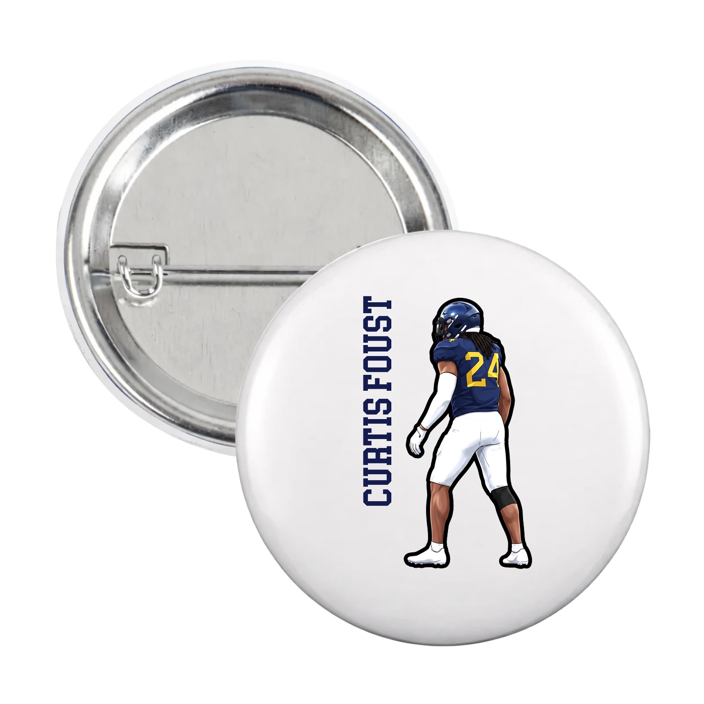 Game Day Button — Name Vertical in White