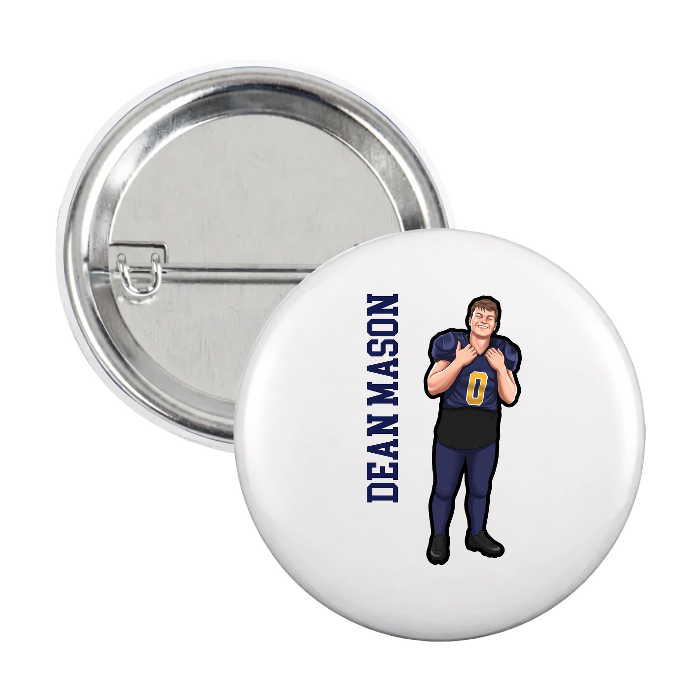 Game Day Button — Name Vertical in White