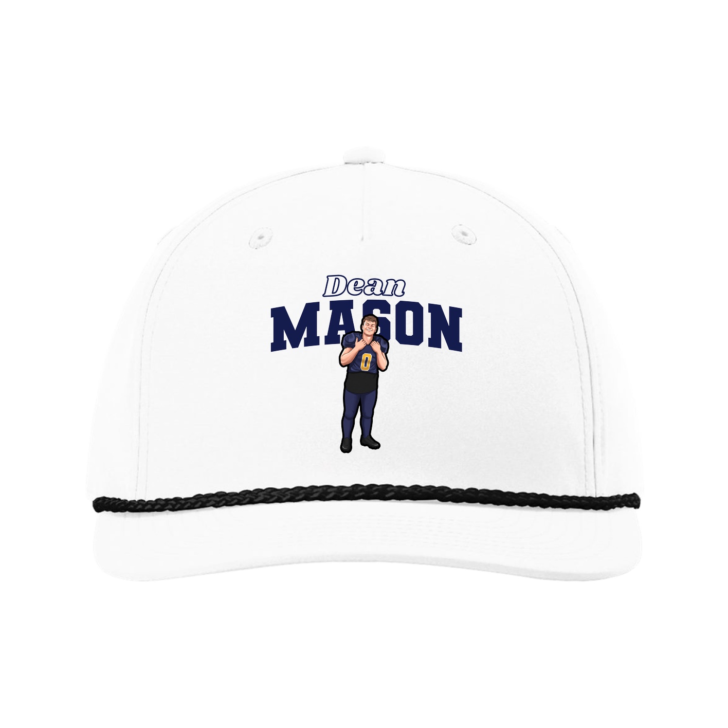Five-Panel Classic Rope Cap — Name Arch in White