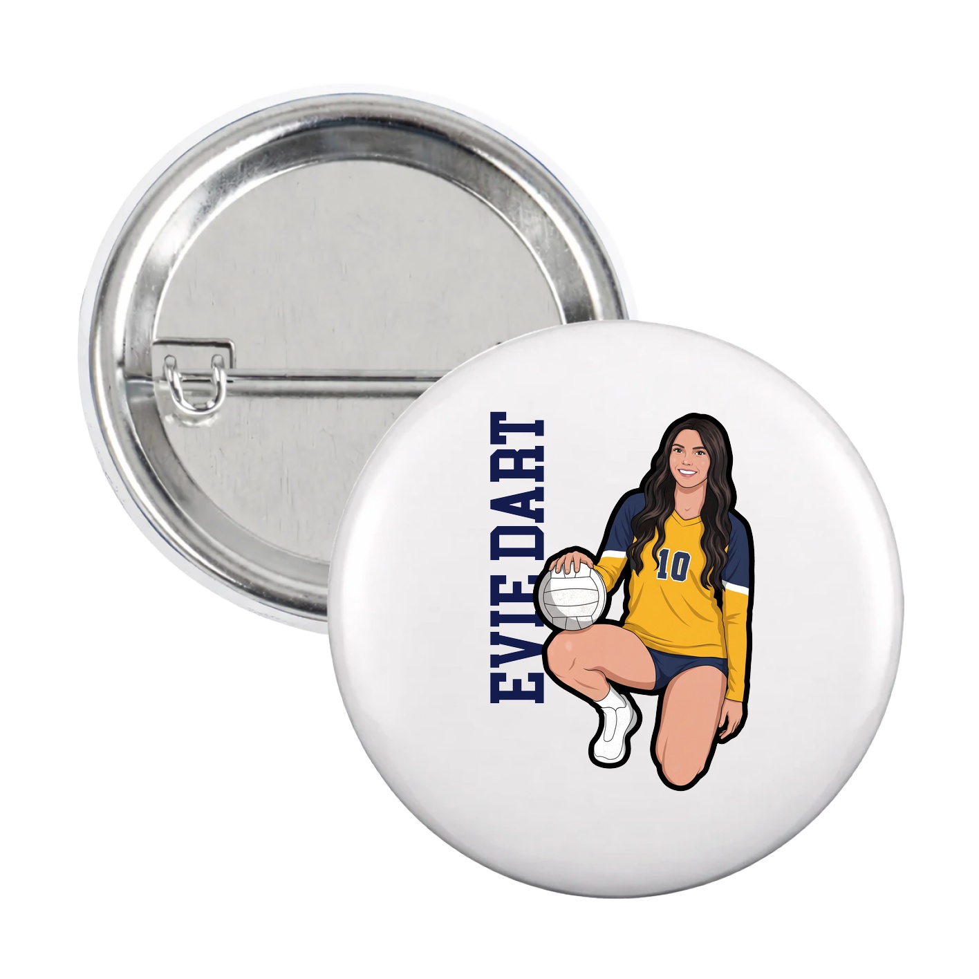 Game Day Button — Name Vertical in White