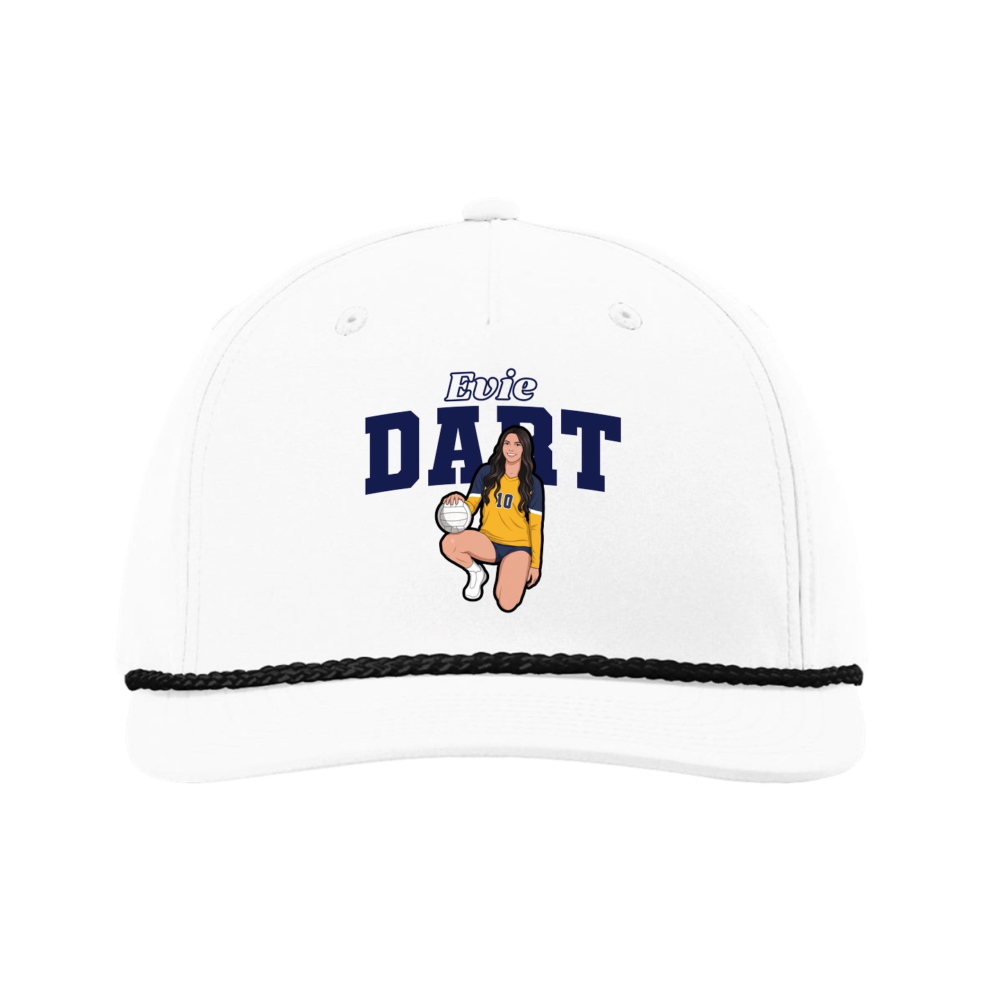 Five-Panel Classic Rope Cap — Name Arch in White
