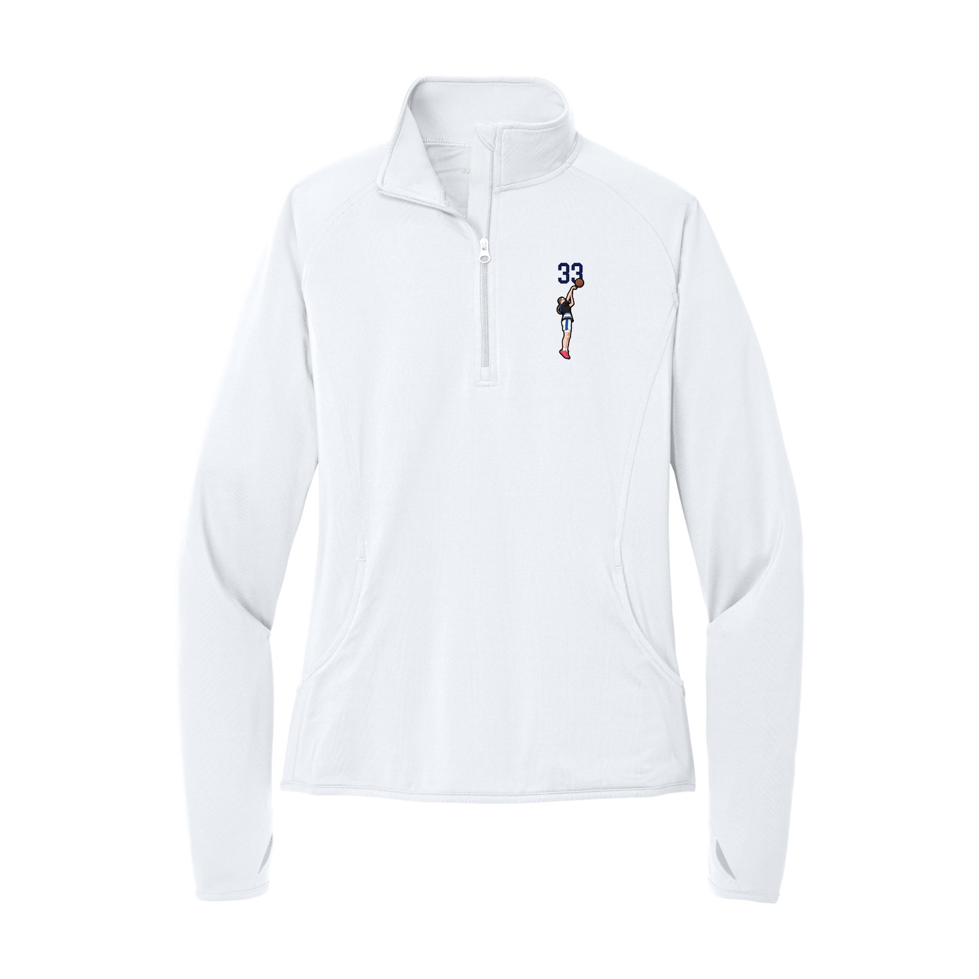 Women's Q-Zip Pullover — Number Top in White