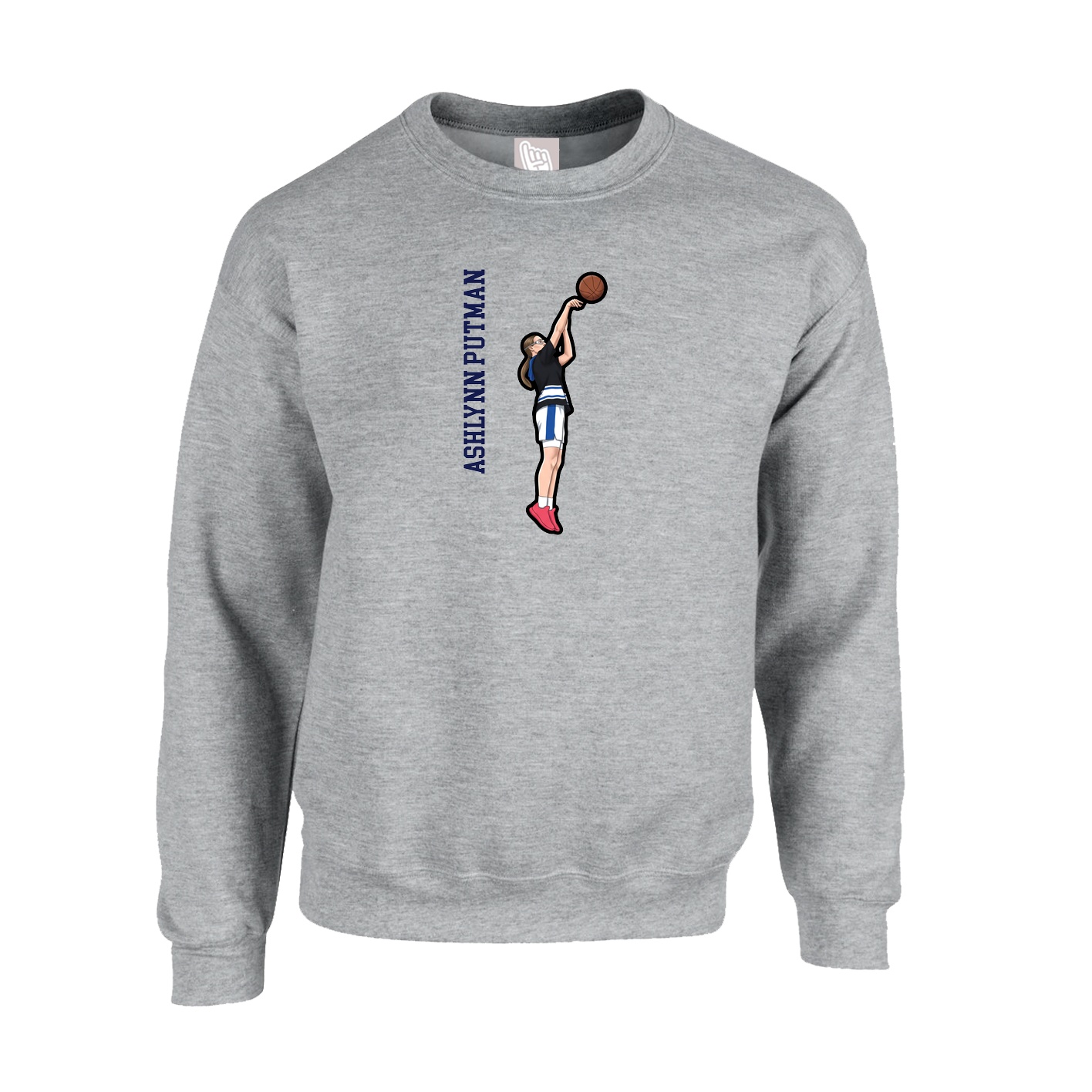Fleece Crew — Name Vertical in Grey