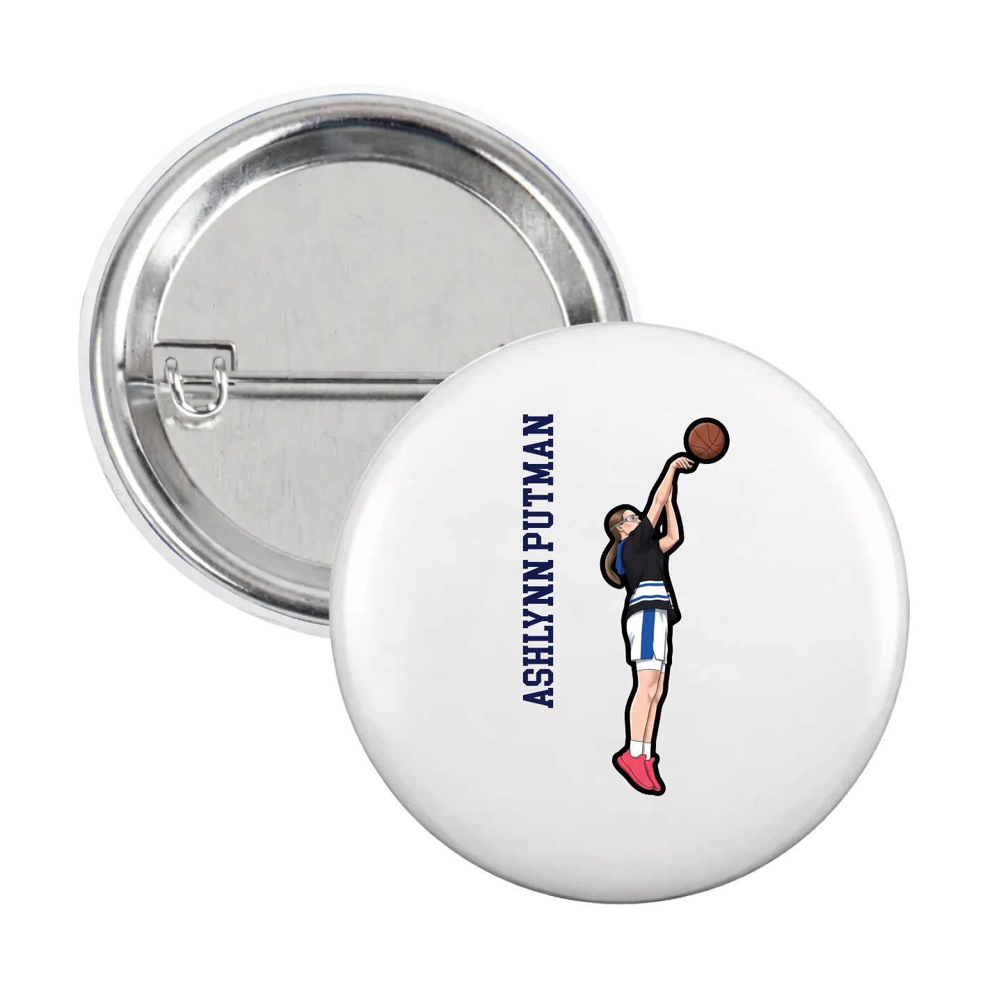 Game Day Button — Name Vertical in White