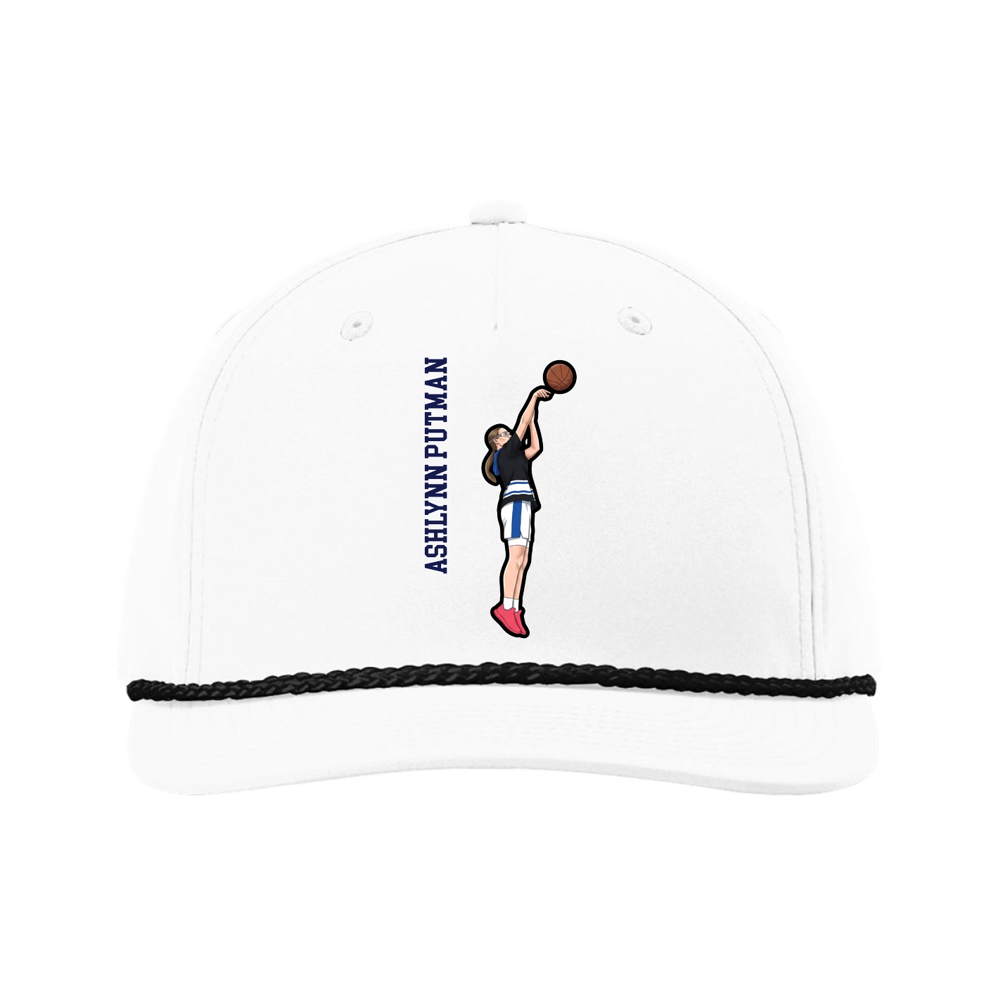 Five-Panel Classic Rope Cap — Name Vertical in White