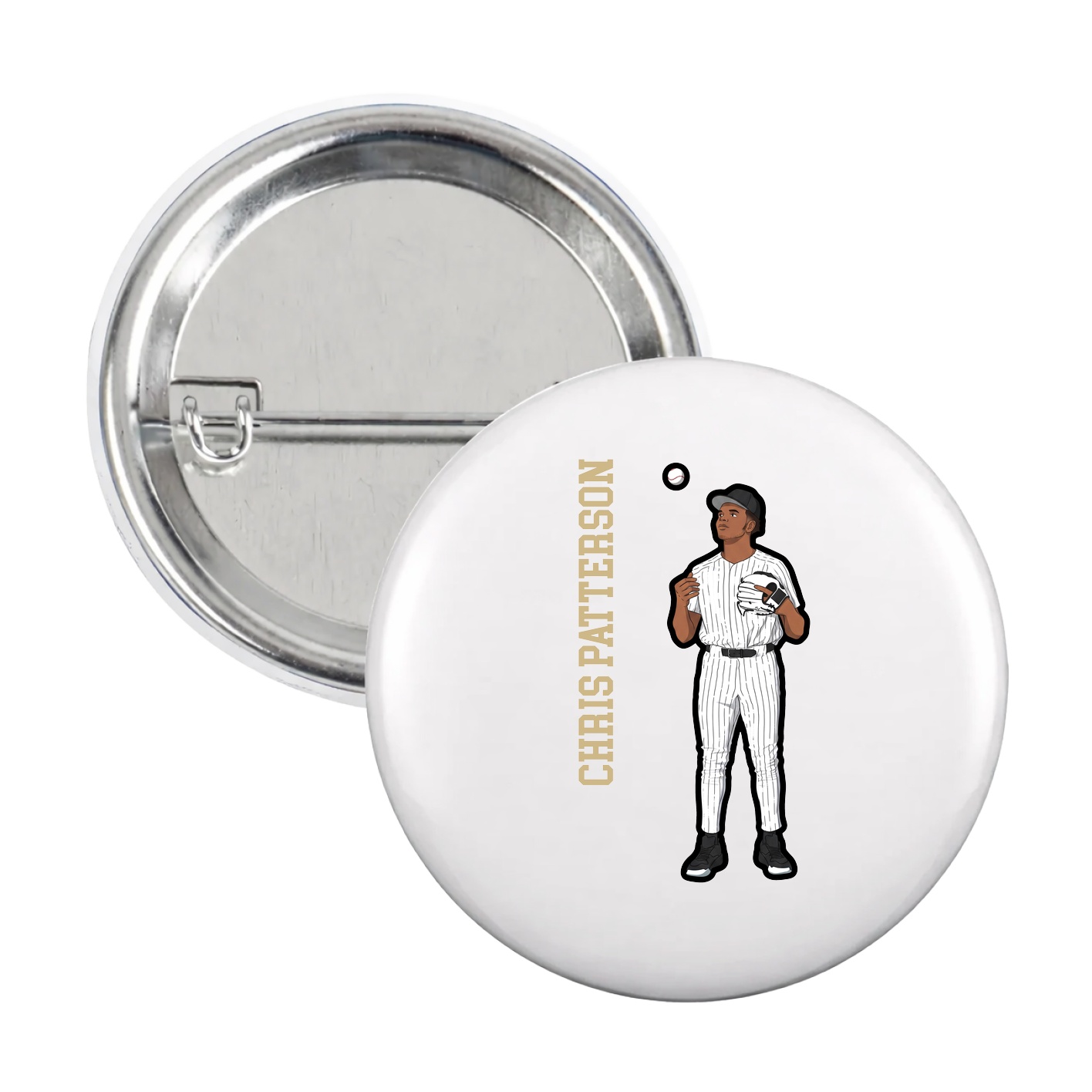 Game Day Button — Name Vertical in White