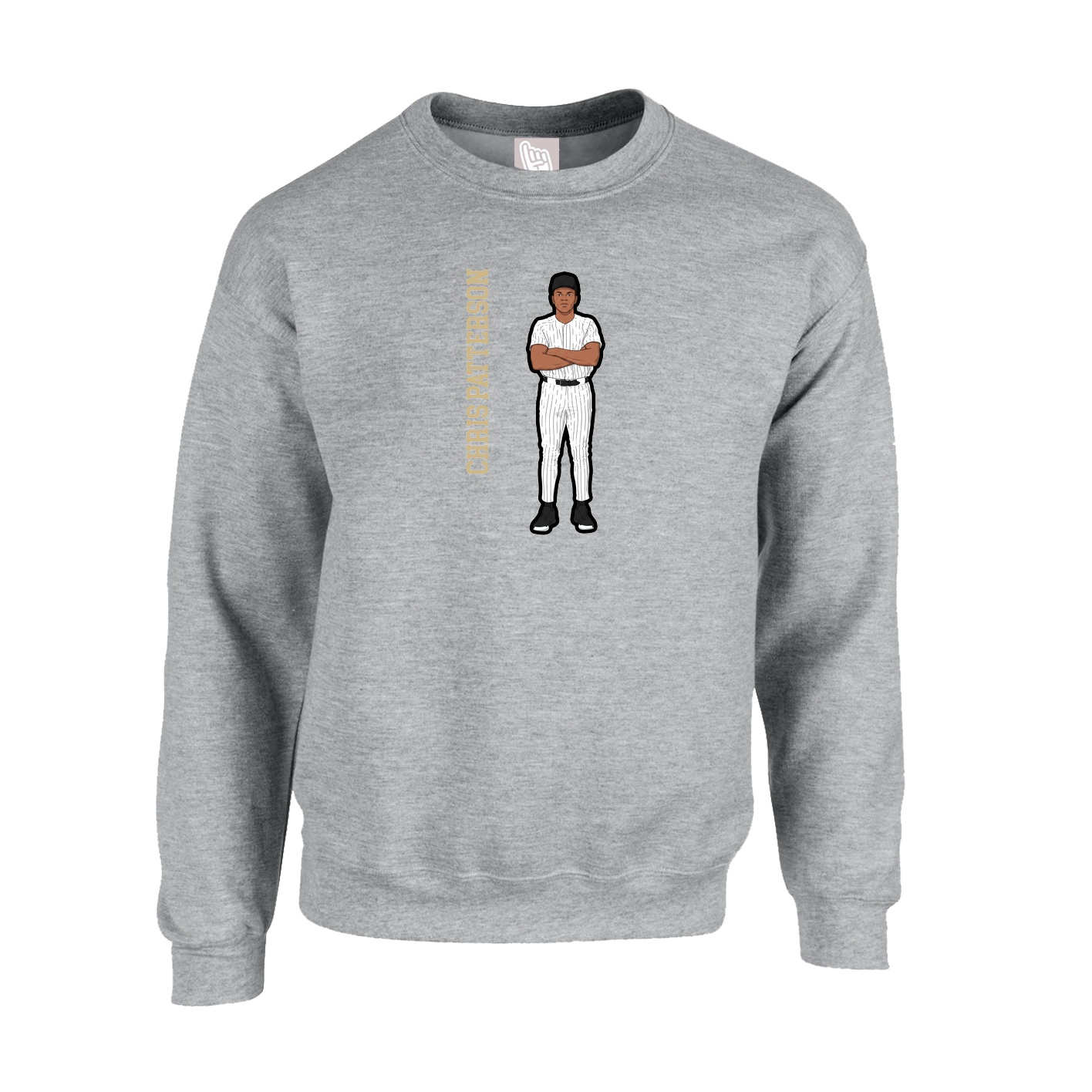 Fleece Crew — Name Vertical in Grey