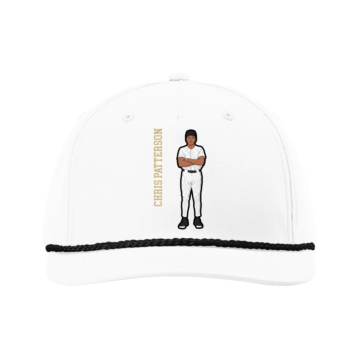 Five-Panel Classic Rope Cap — Name Vertical in White