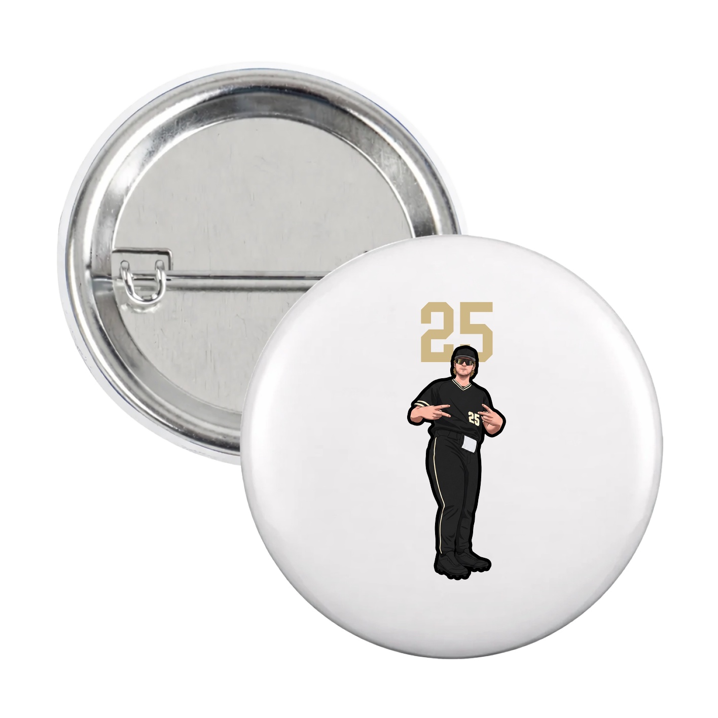 Game Day Button — Number Top in White