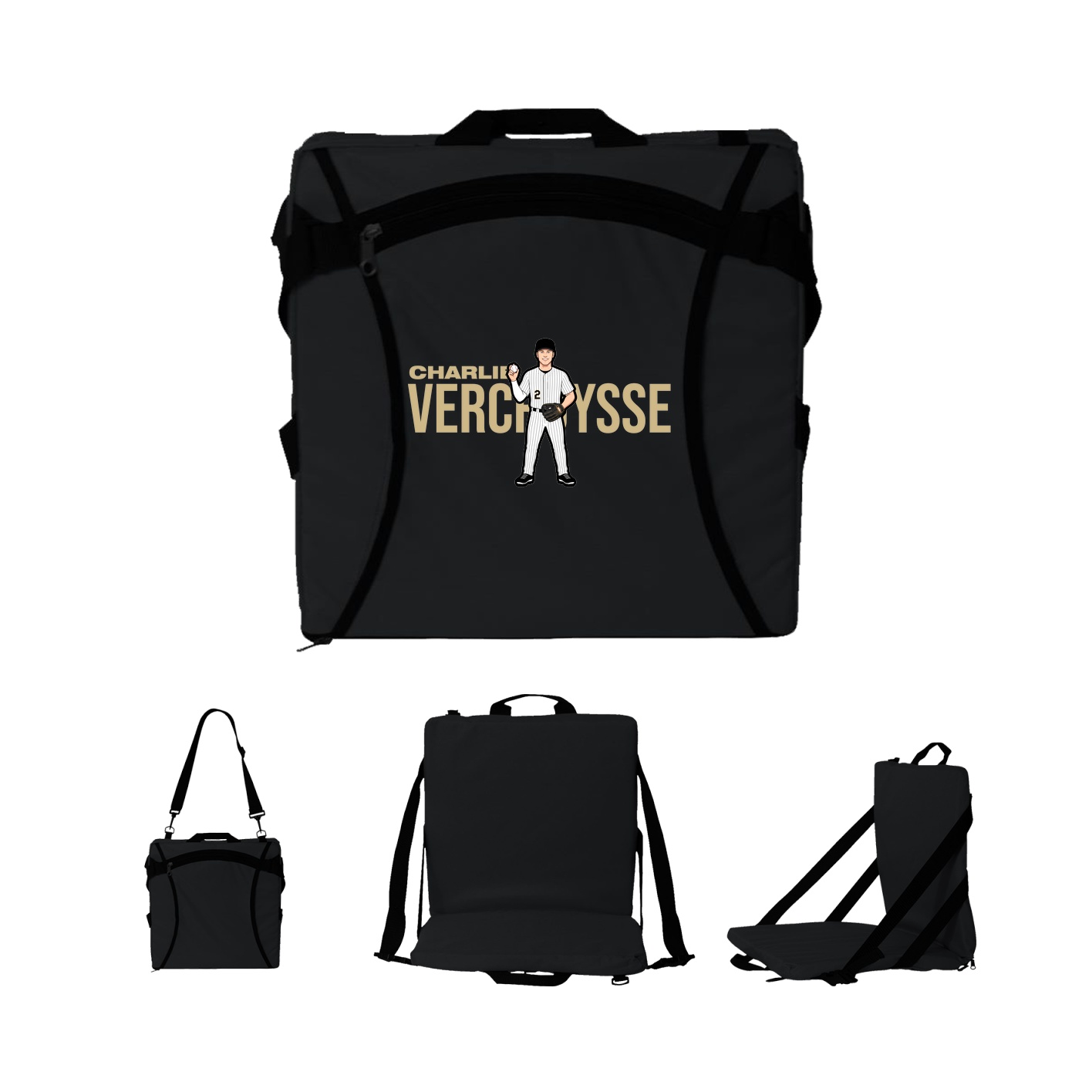 Folding Stadium Seat — Player Name in Black