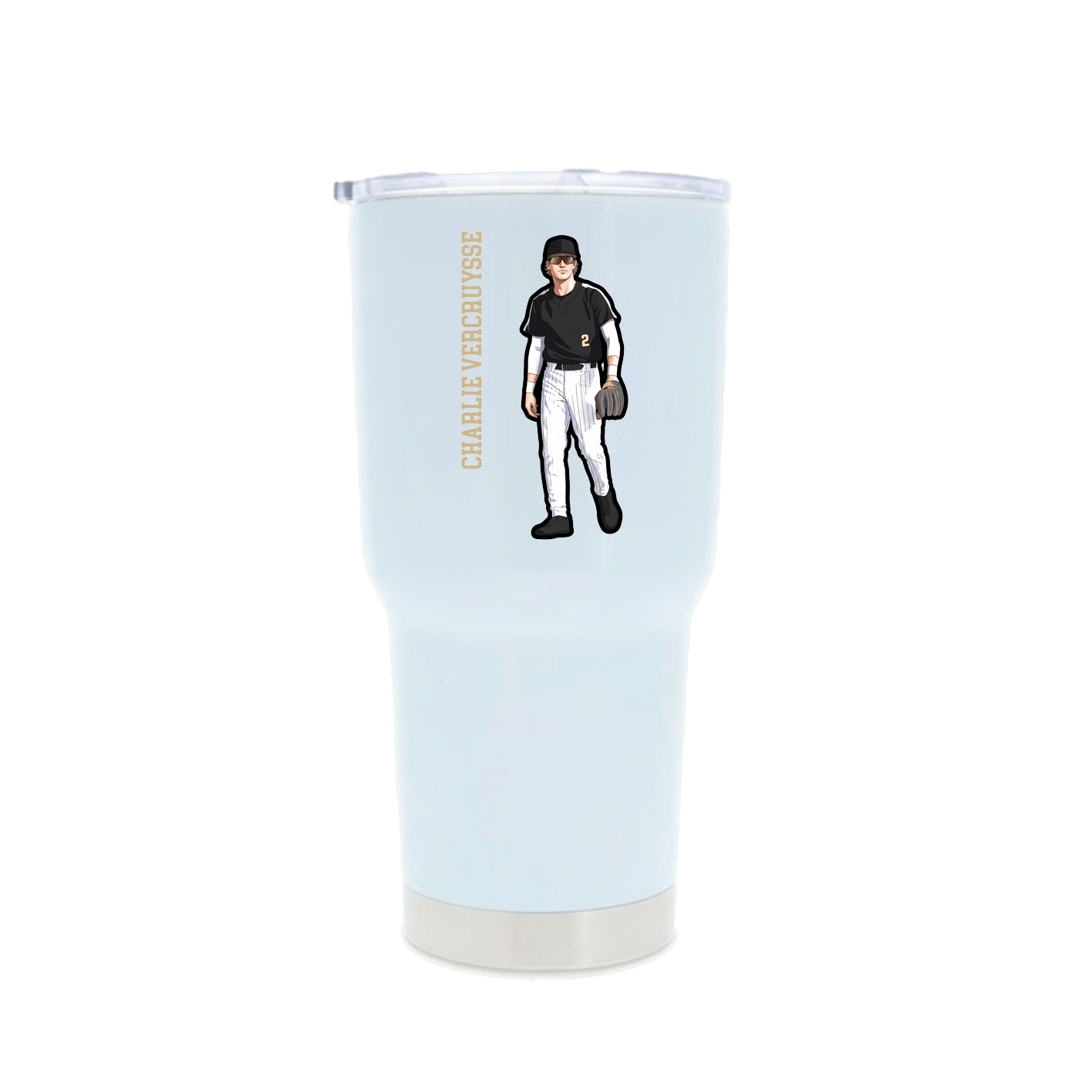 30oz Stainless Steel Tumbler — Name Vertical in White