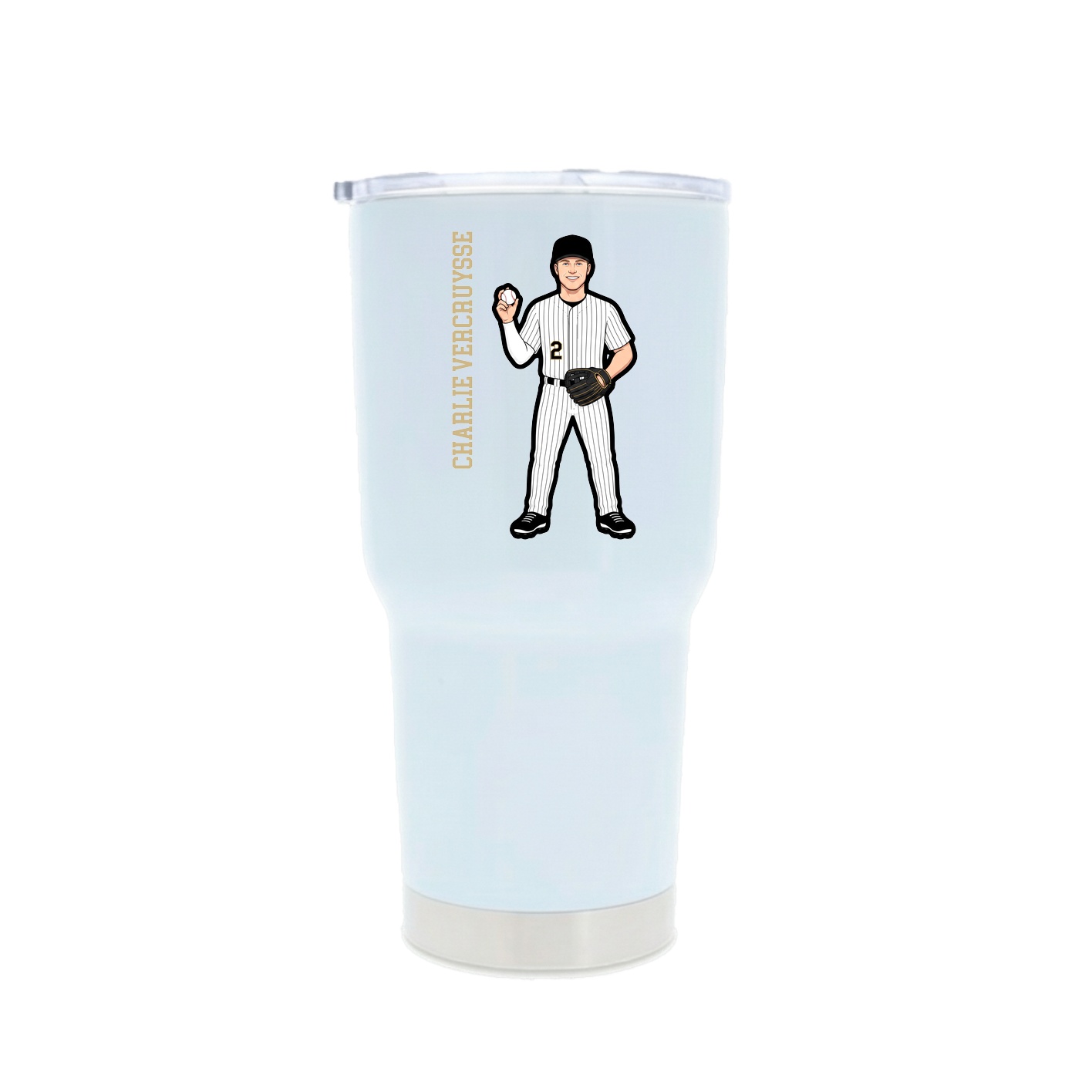 30oz Stainless Steel Tumbler — Name Vertical in White