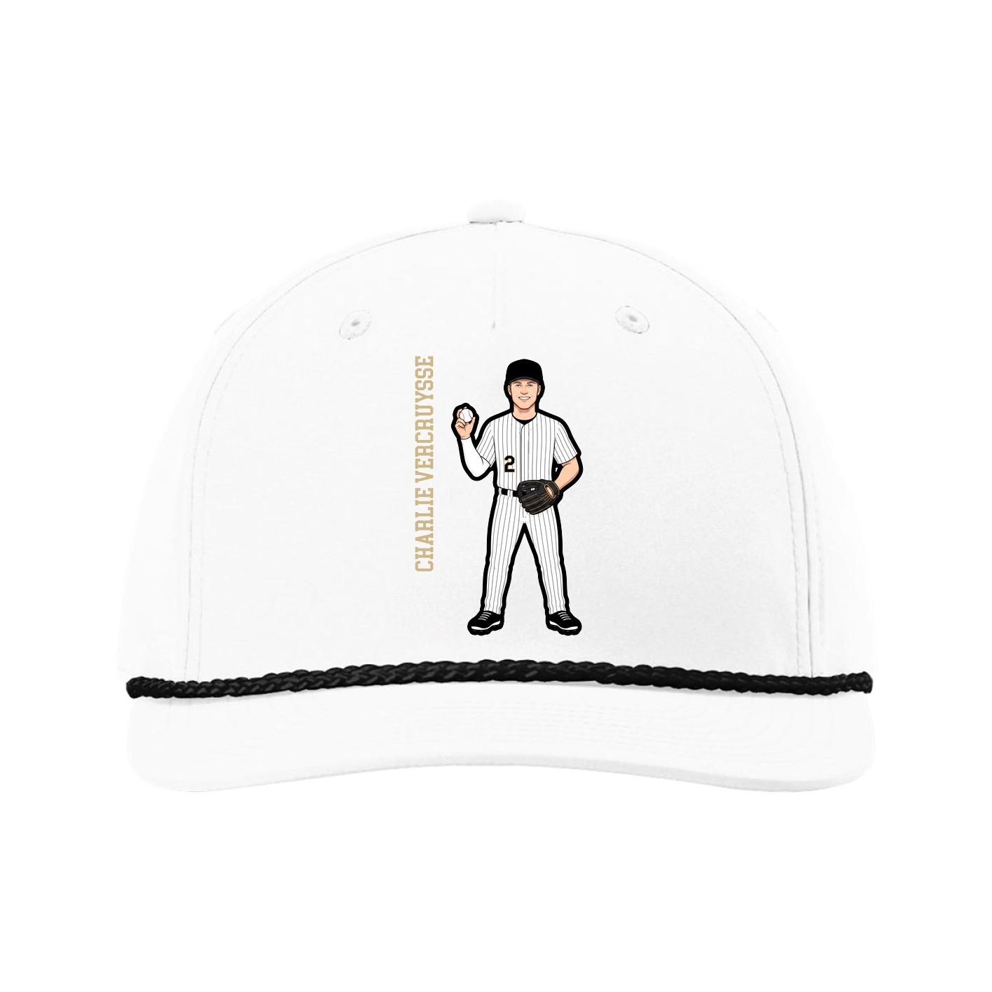 Five-Panel Classic Rope Cap — Name Vertical in White