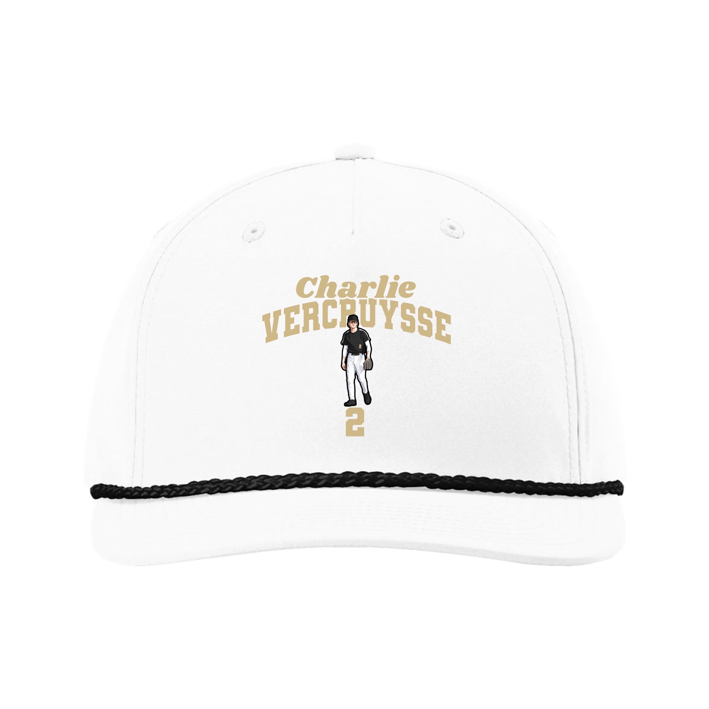 Five-Panel Classic Rope Cap — Signature Arch in White