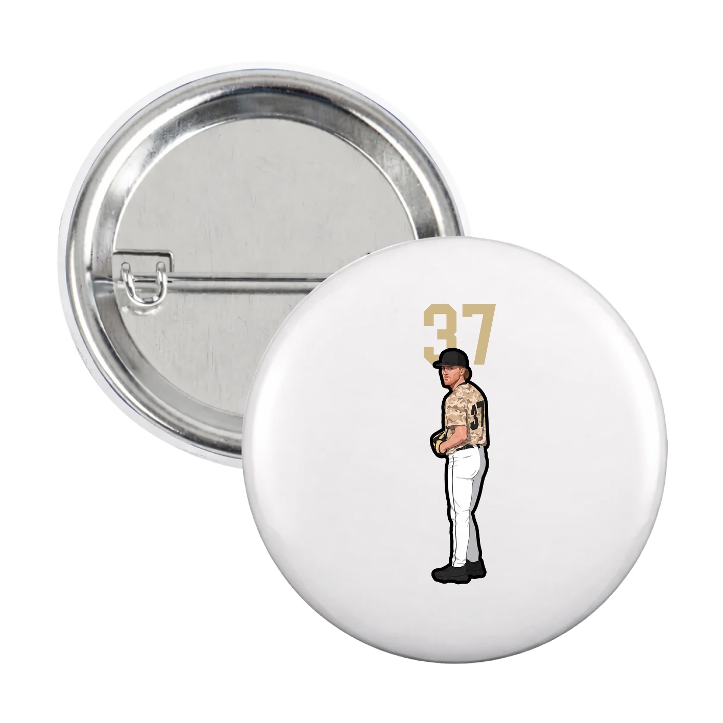 Game Day Button — Number Top in White