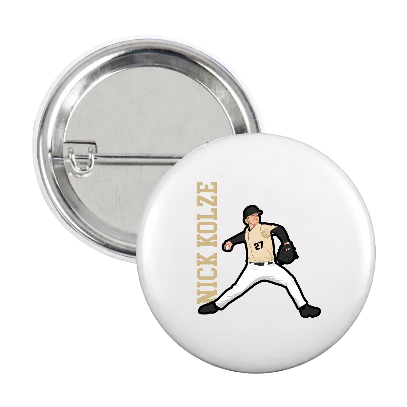 Game Day Button — Name Vertical in White