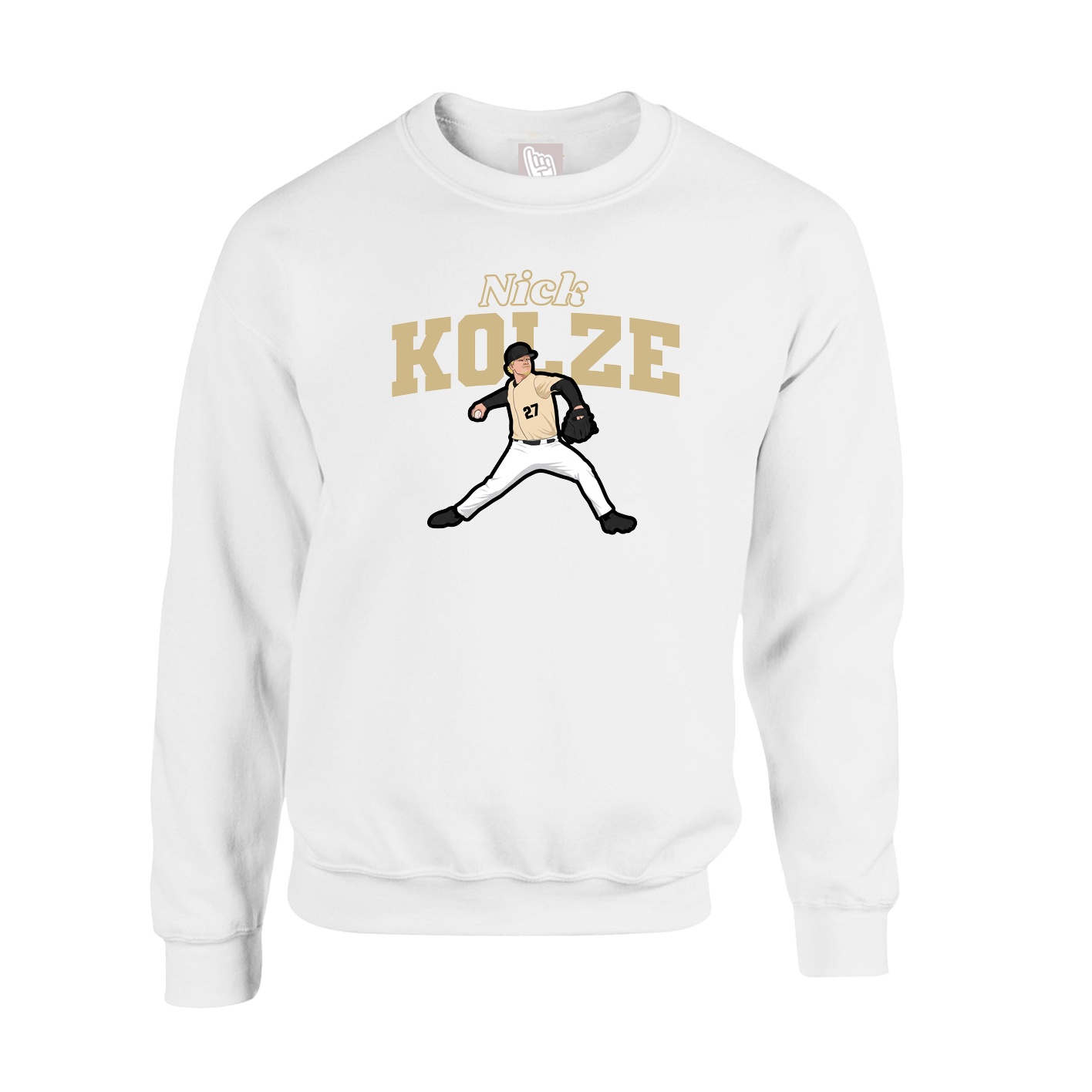Fleece Crew — Name Arch in White