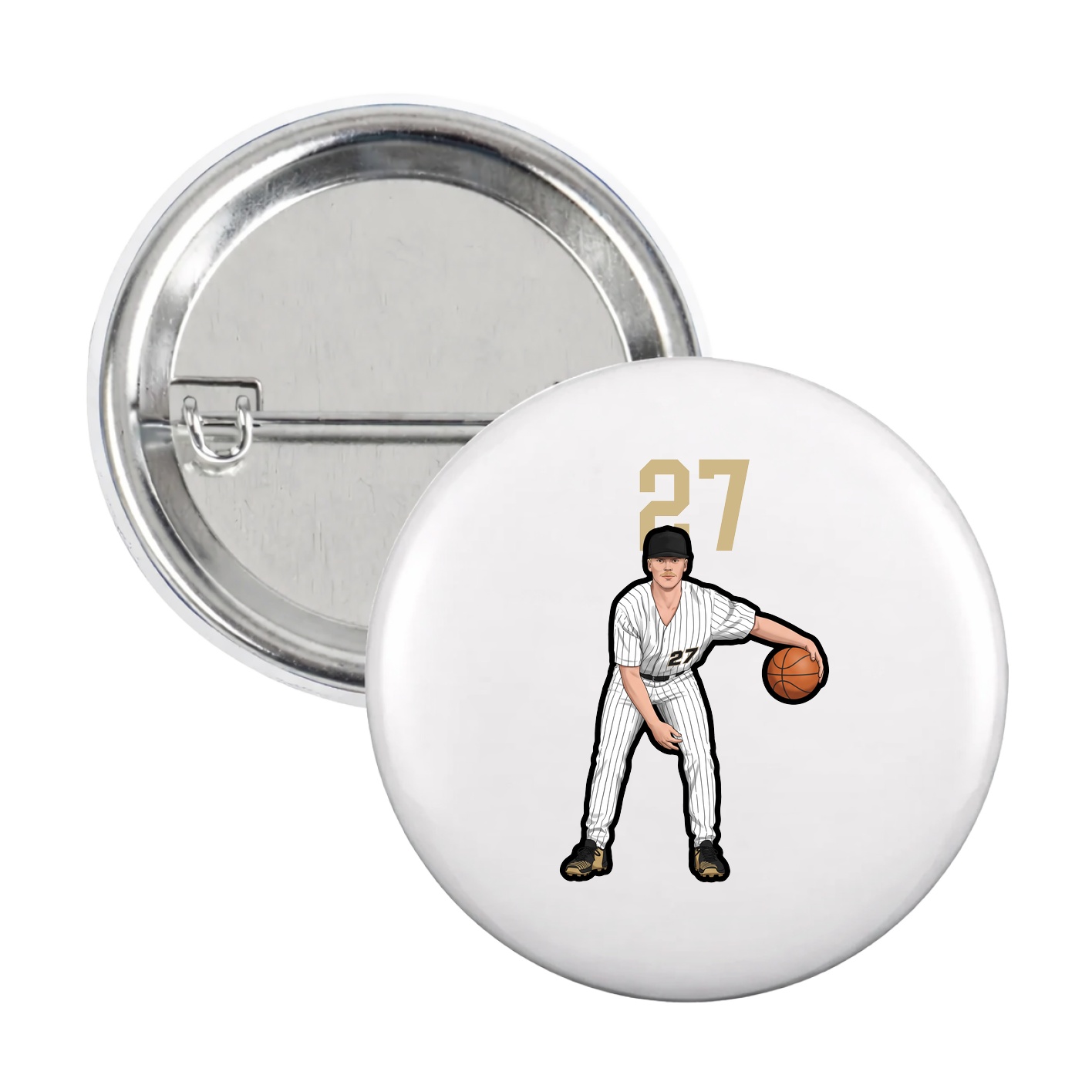 Game Day Button — Number Top in White