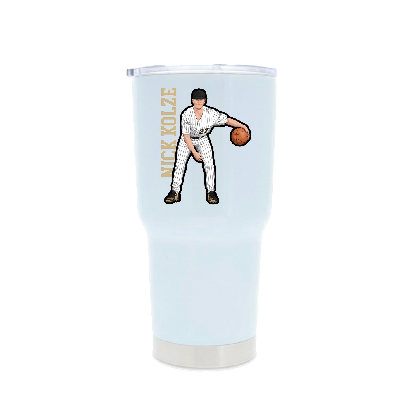 30oz Stainless Steel Tumbler — Name Vertical in White