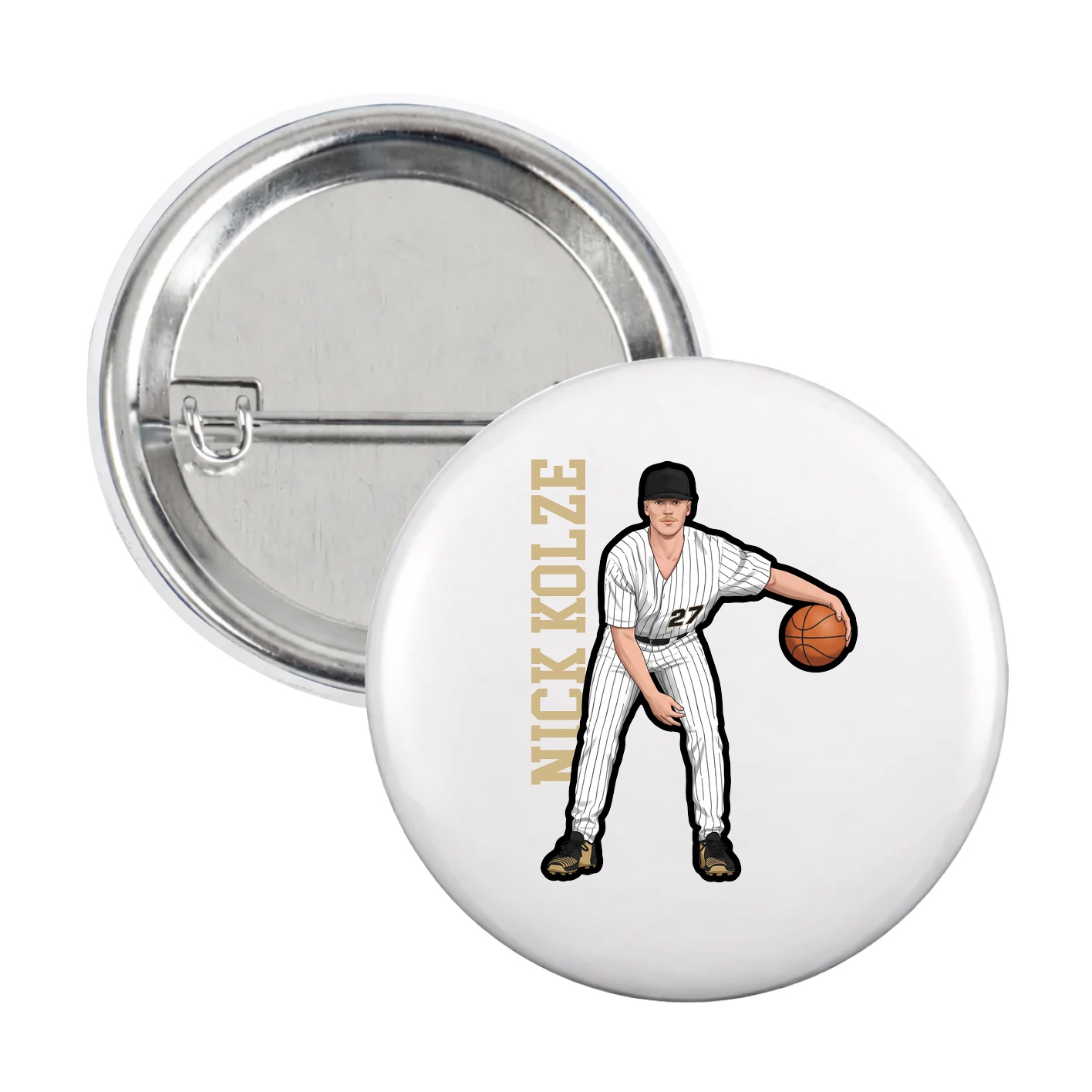 Game Day Button — Name Vertical in White