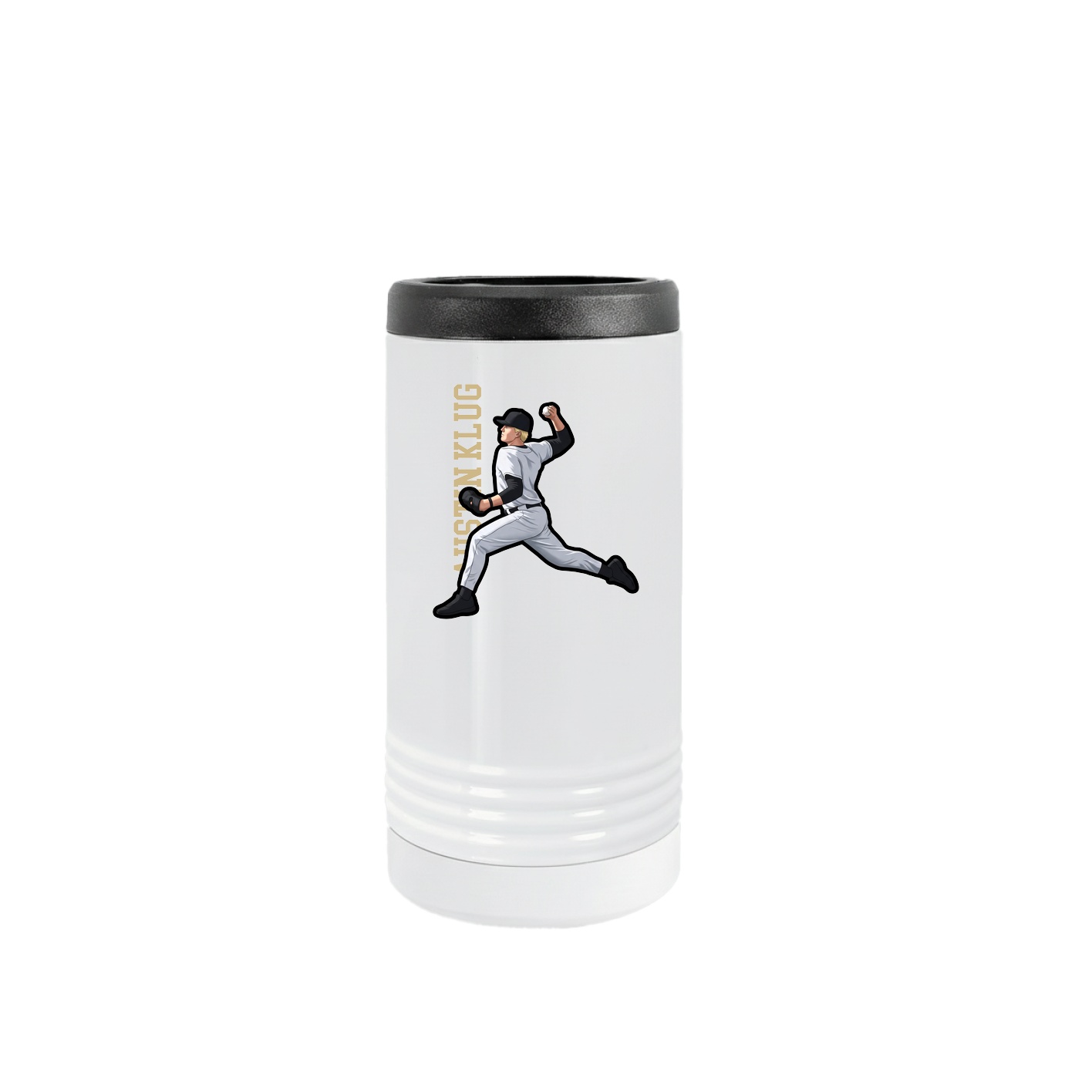 Slim Beverage Holder — Name Vertical in White