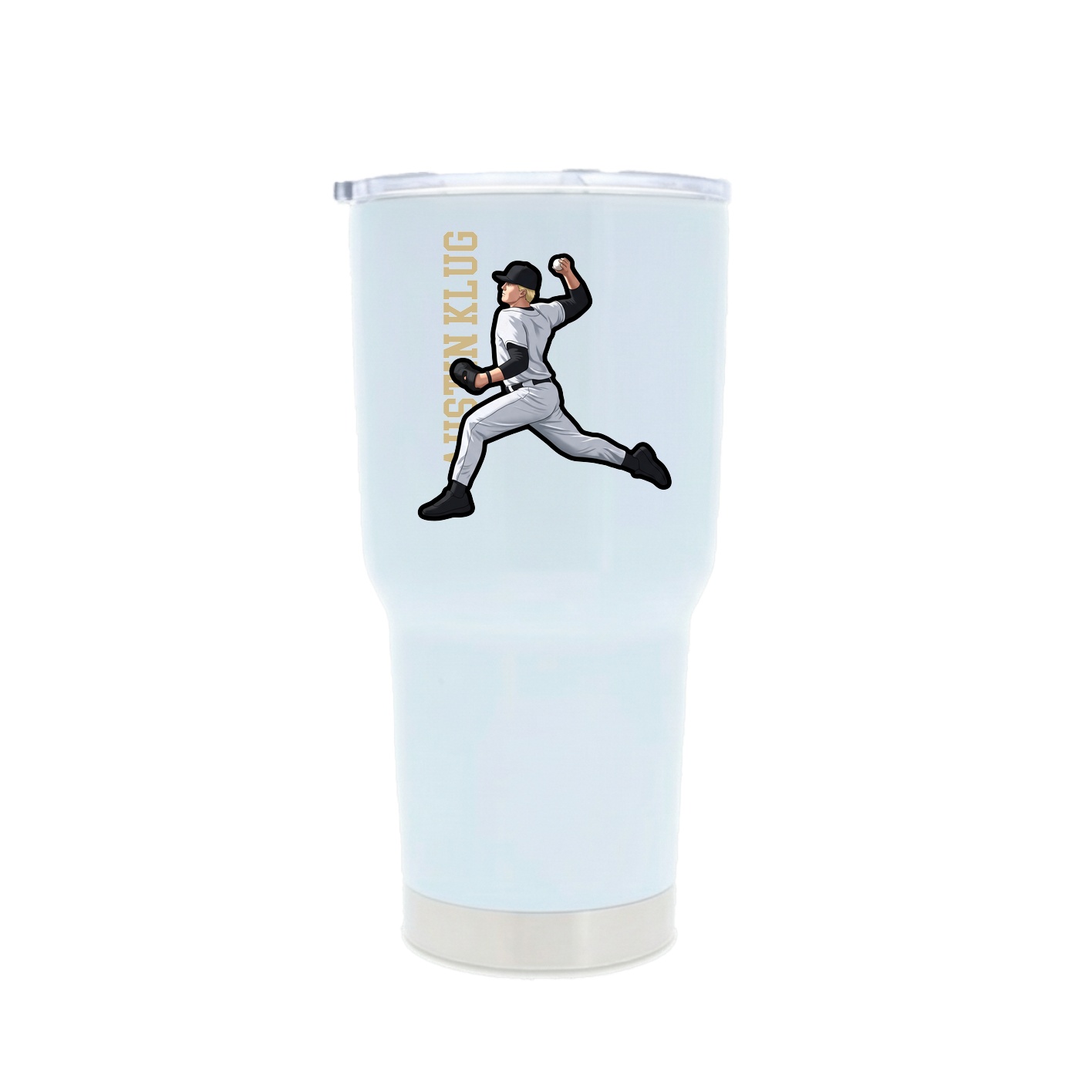 30oz Stainless Steel Tumbler — Name Vertical in White