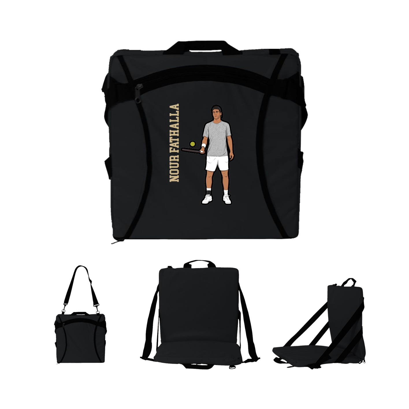 Folding Stadium Seat — Name Vertical in Black