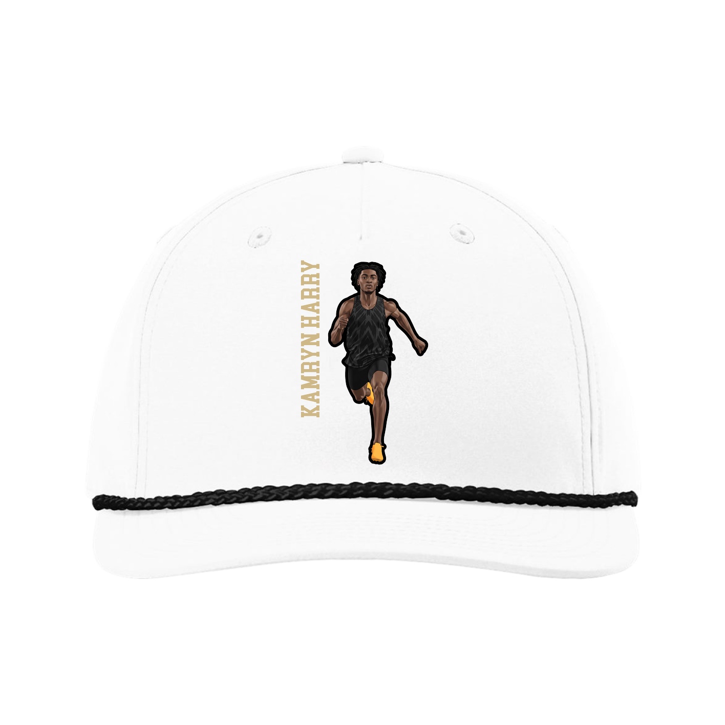 Five-Panel Classic Rope Cap — Name Vertical in White
