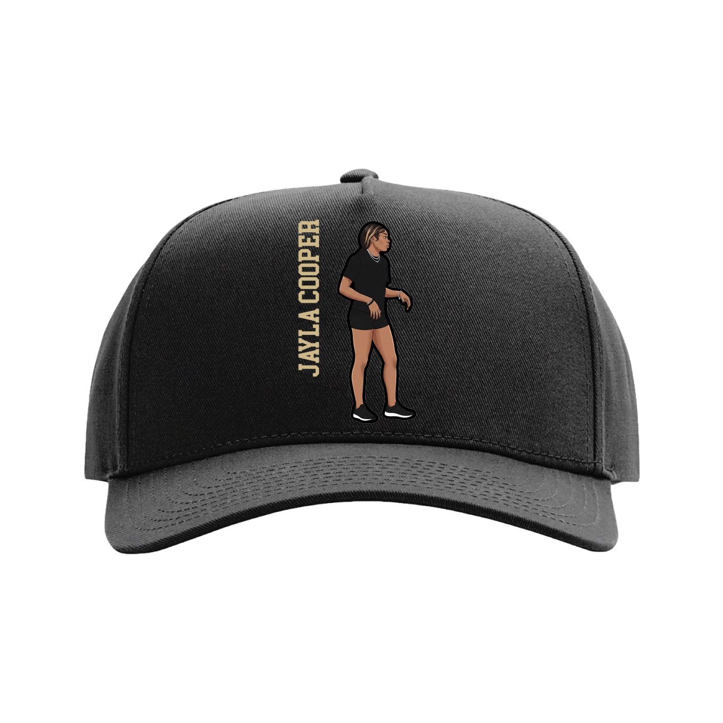 Full Fabric Five-Panel Champ Cap — Name Vertical in Black