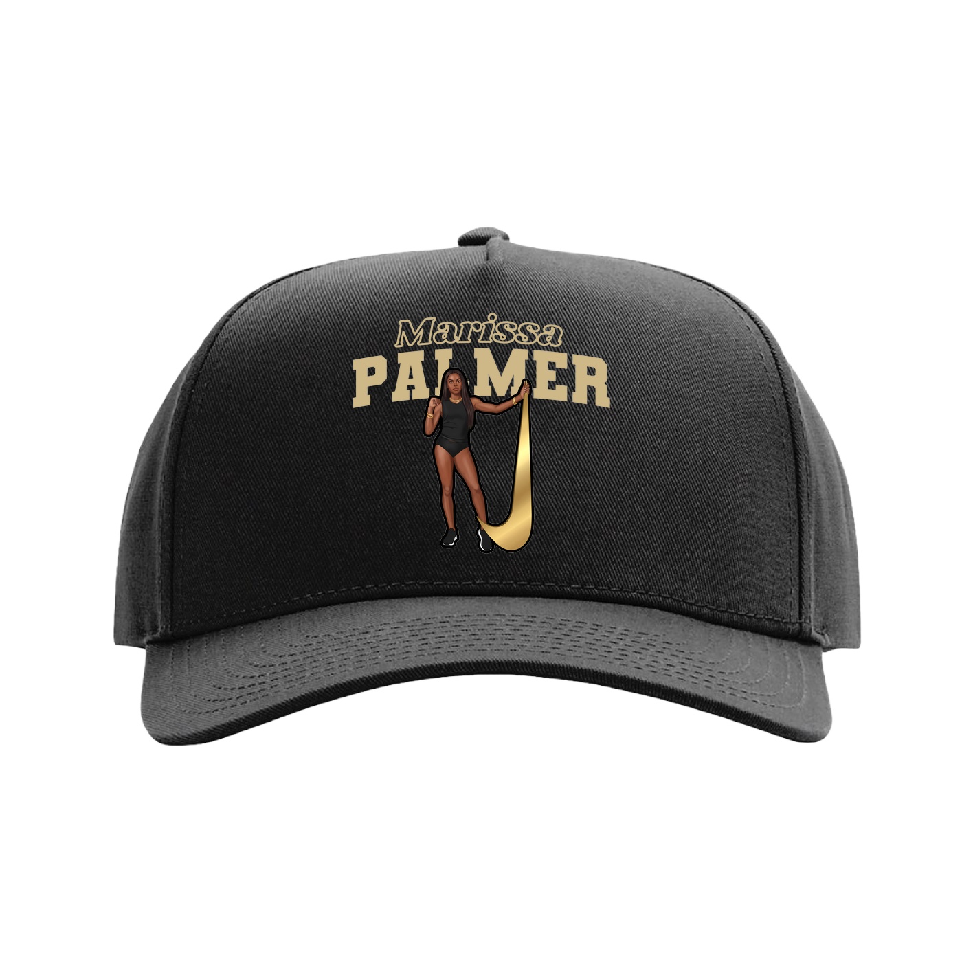 Full Fabric Five-Panel Champ Cap — Name Arch in Black